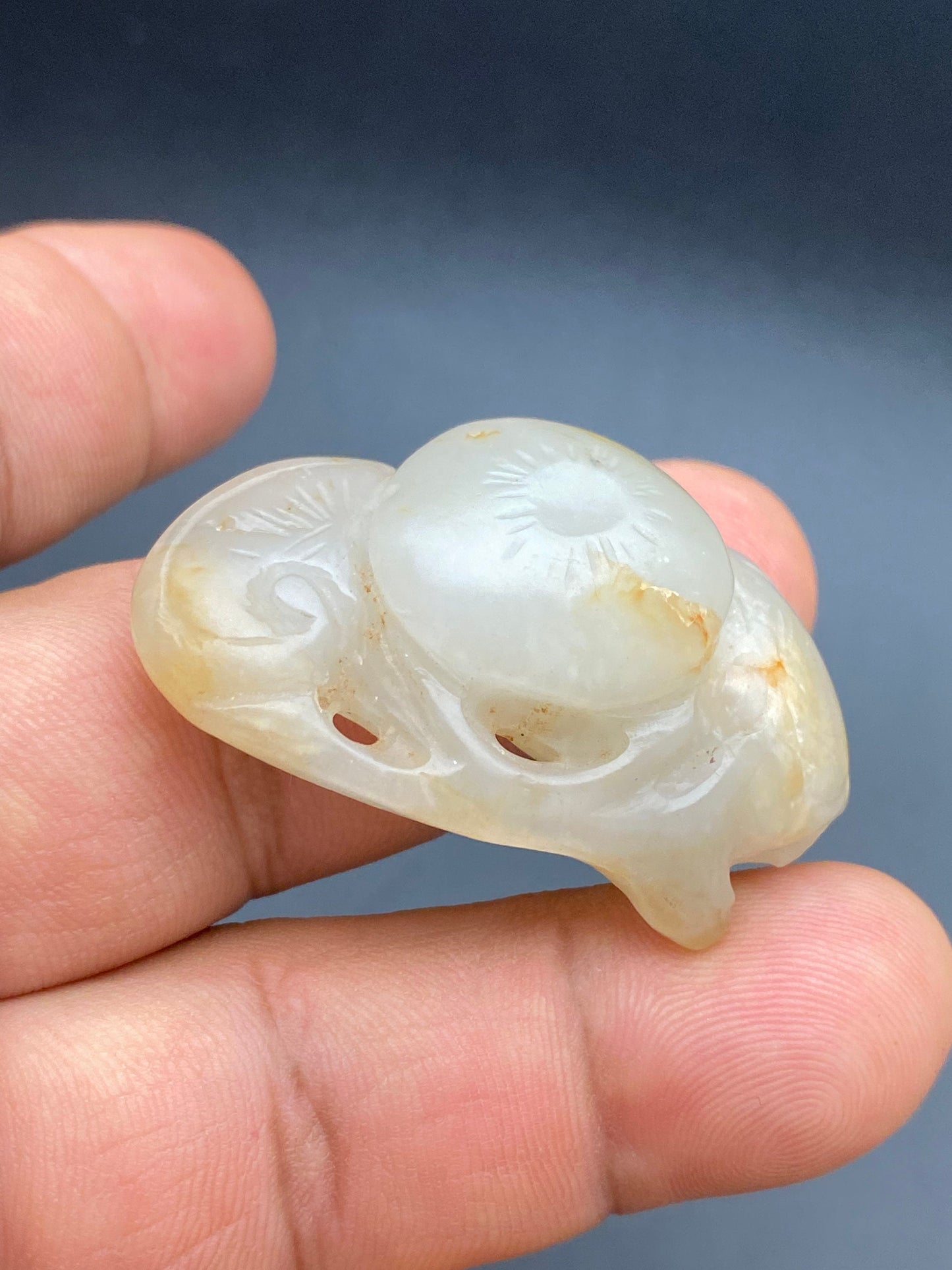 19th century white jade , master handcrafted mushroom, 25” grams