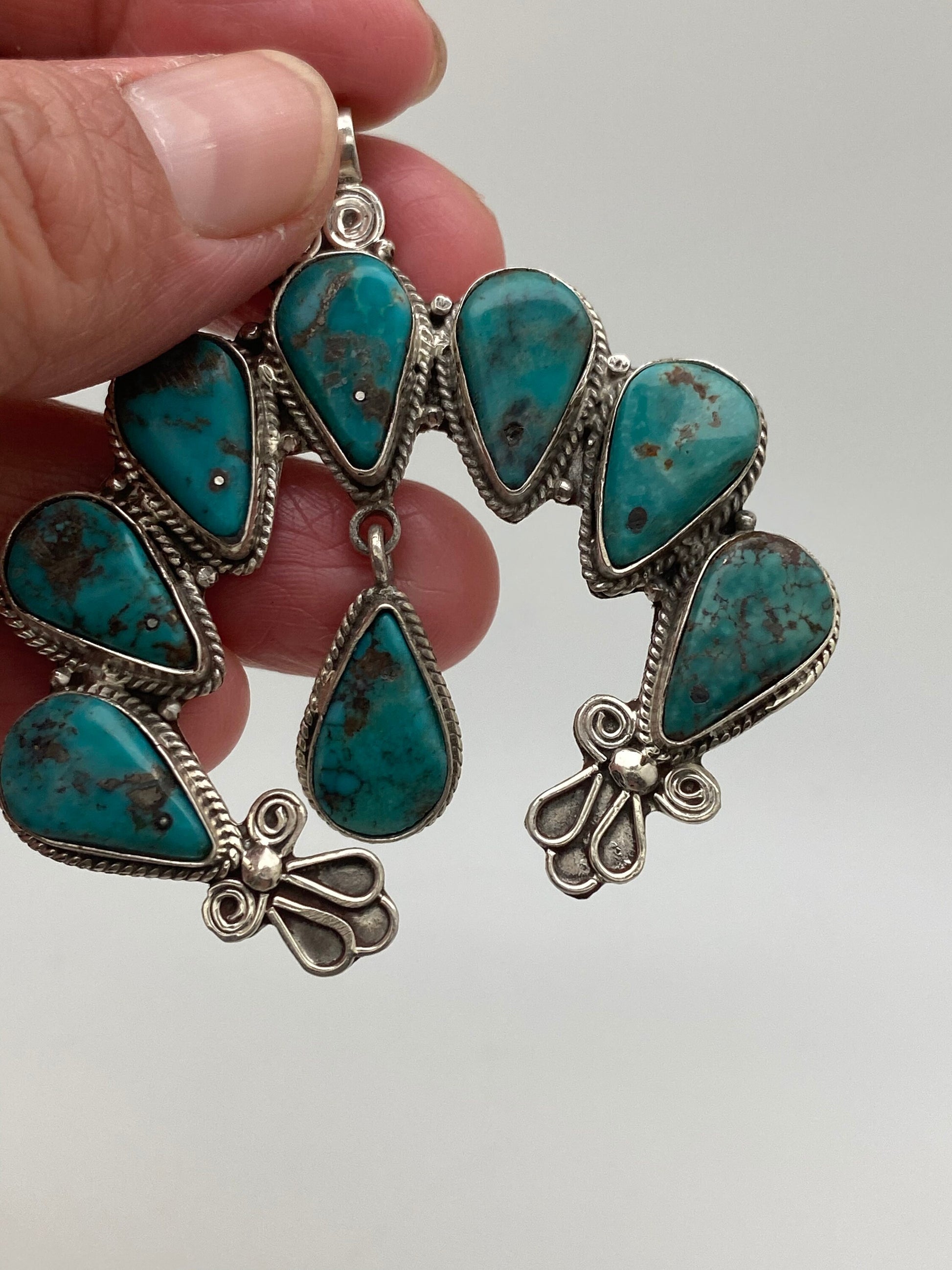 squash blossom , natural Turquoise, master Handcrafted,Sterling silver