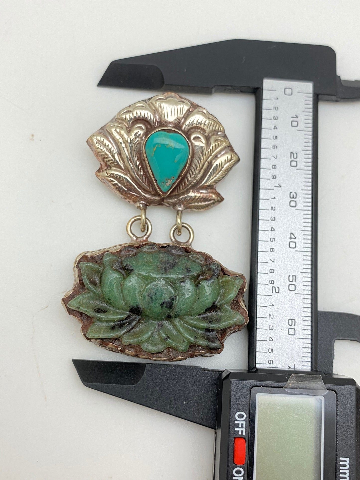 Lotus pendant,Flower pendant,Ruby zoisite, Turquoise,Handcrafted,Tibetan silver,