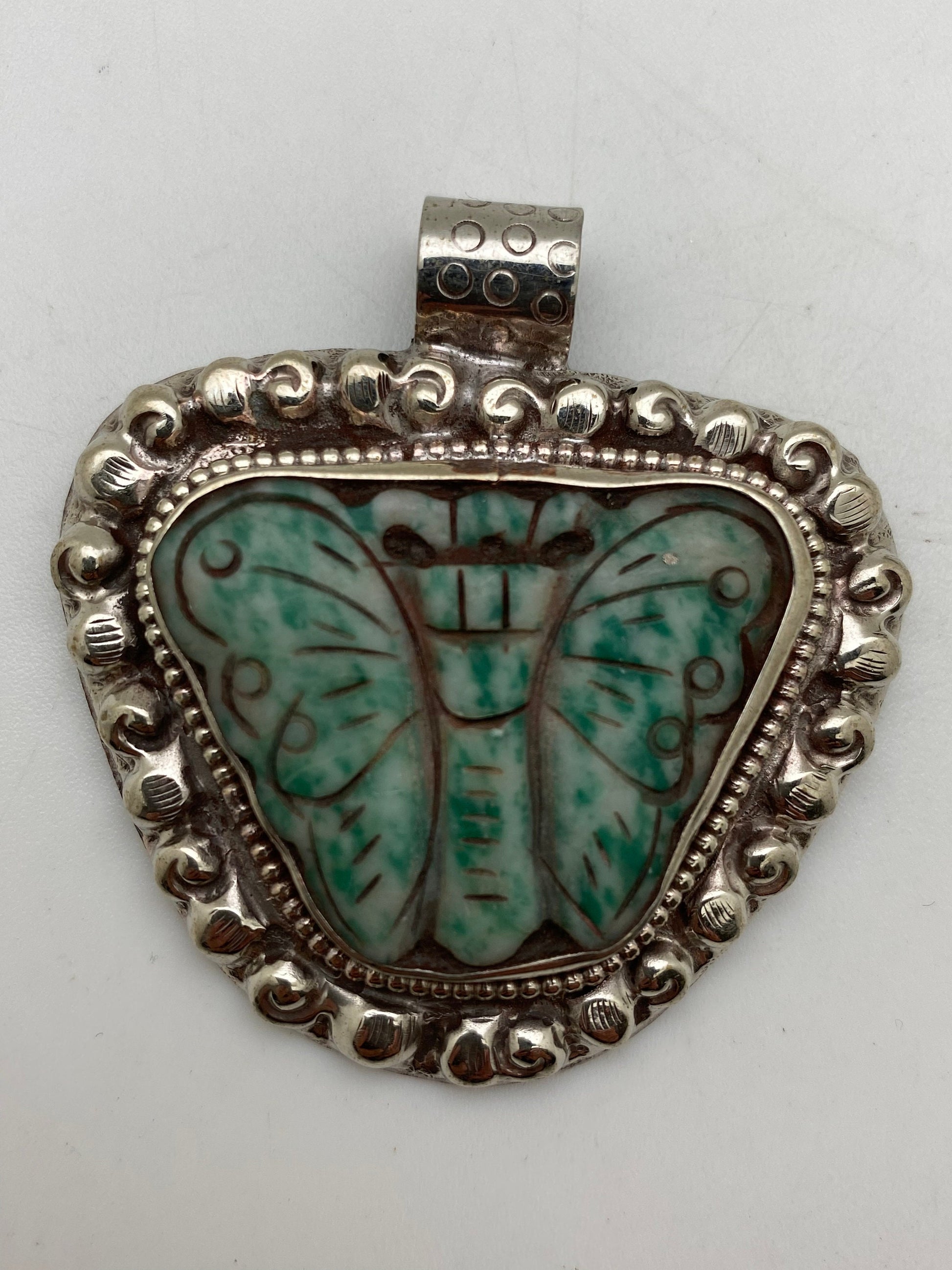 Natural jade, butterflies pendant ,tibetan silver, handcrafted,ethnic jewelry