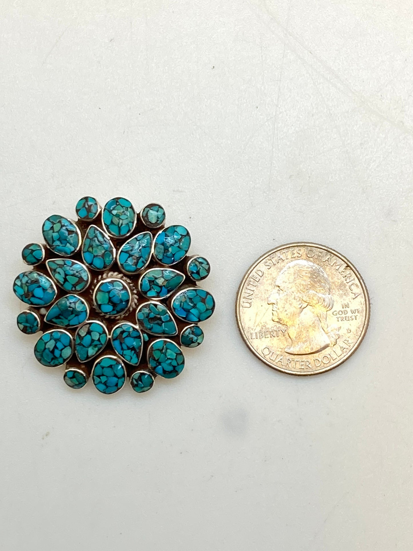 Turquoise pendant, handcrafted, sterling silver, floral design,Tibetan jewelry