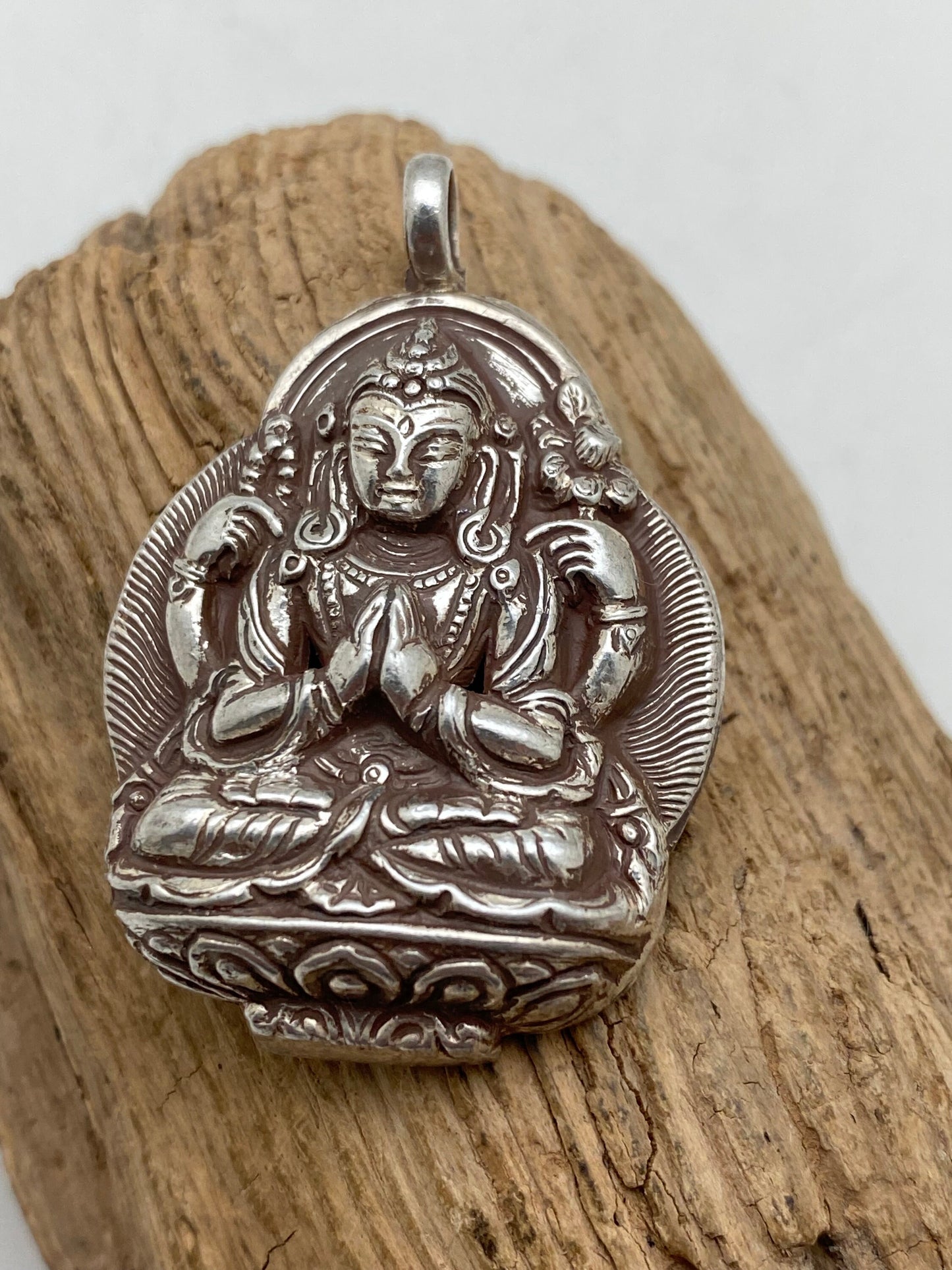 Handcrafted Sterling Silver Avalokiteshvara Pendant - God of Compassion