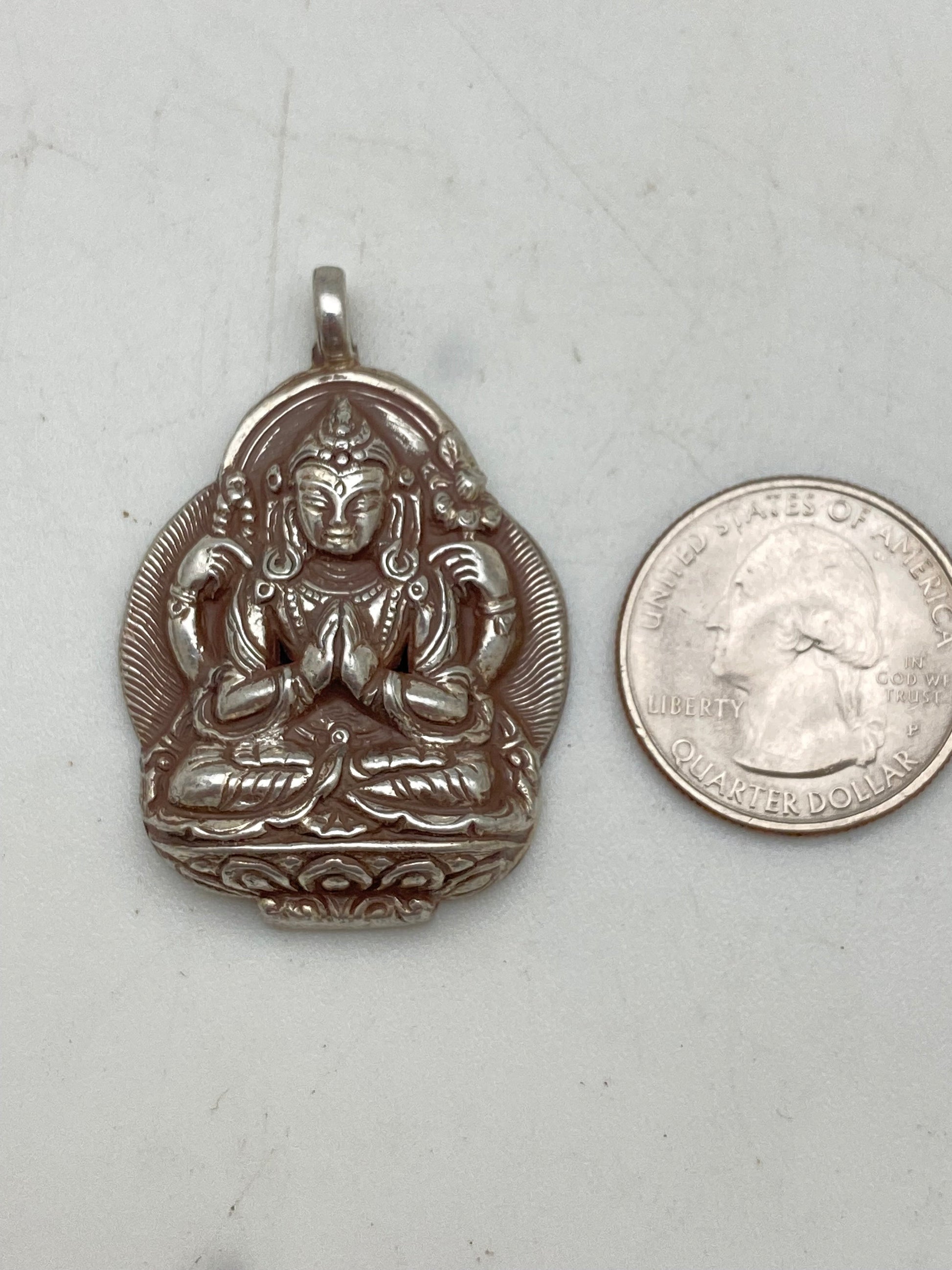 Handcrafted Sterling Silver Avalokiteshvara Pendant - God of Compassion