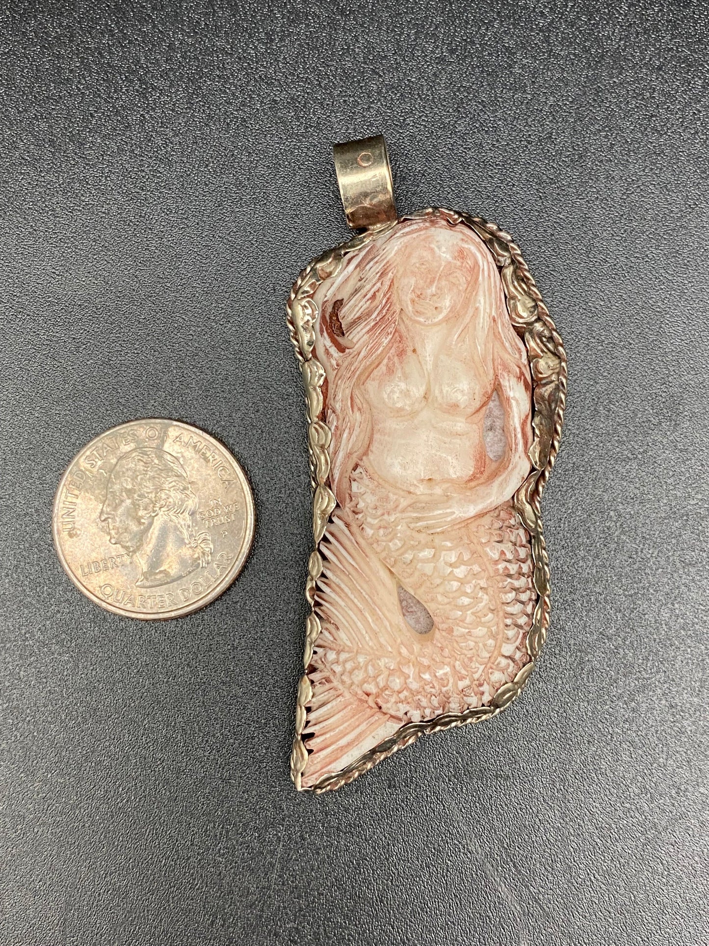 Mermaid pendant,water buffalo bone hand carved,Tibetan silver , handcrafted , Nepal