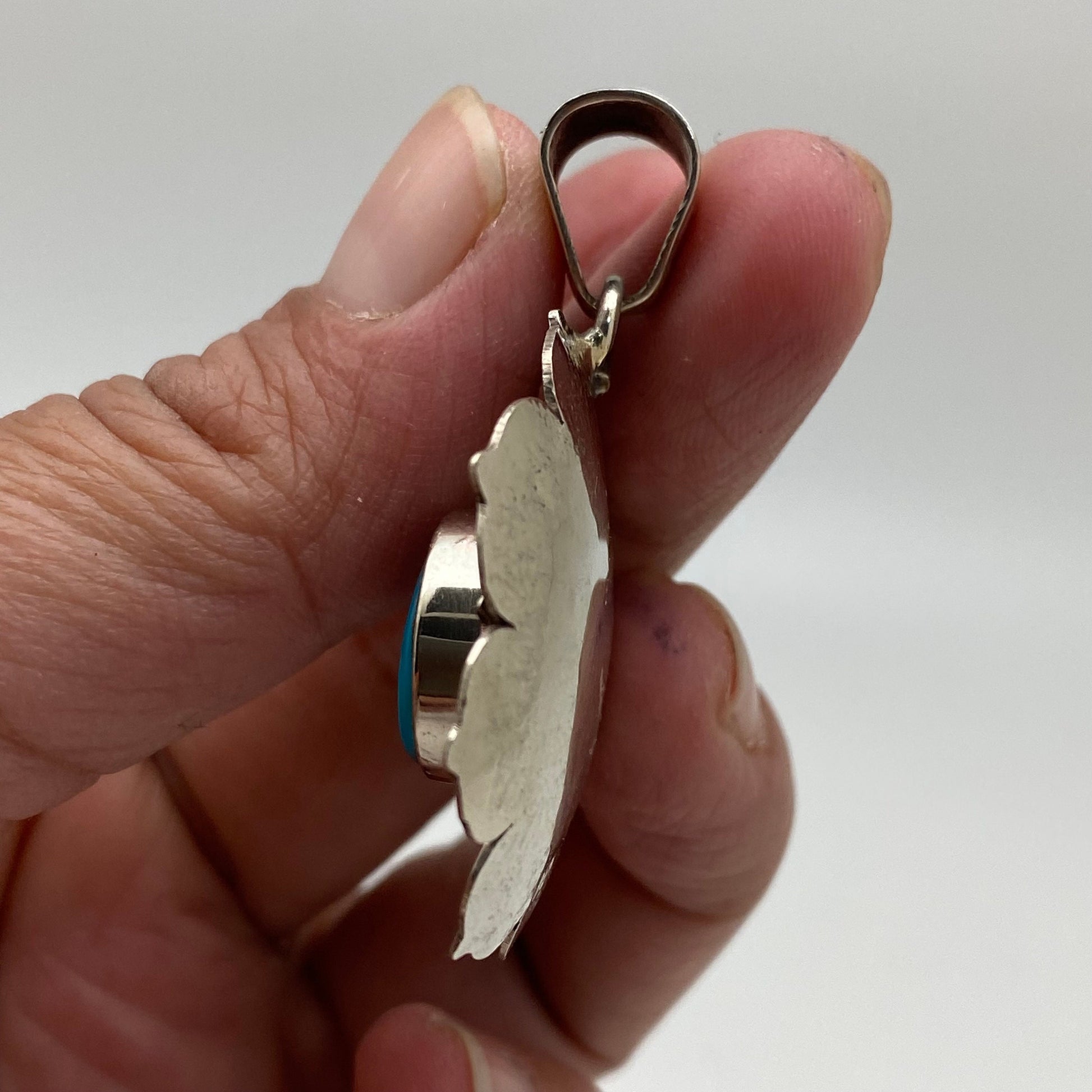 Lotus pendant, natural turquoise master handcrafted,tibetan silver,Himalayan,Nepal