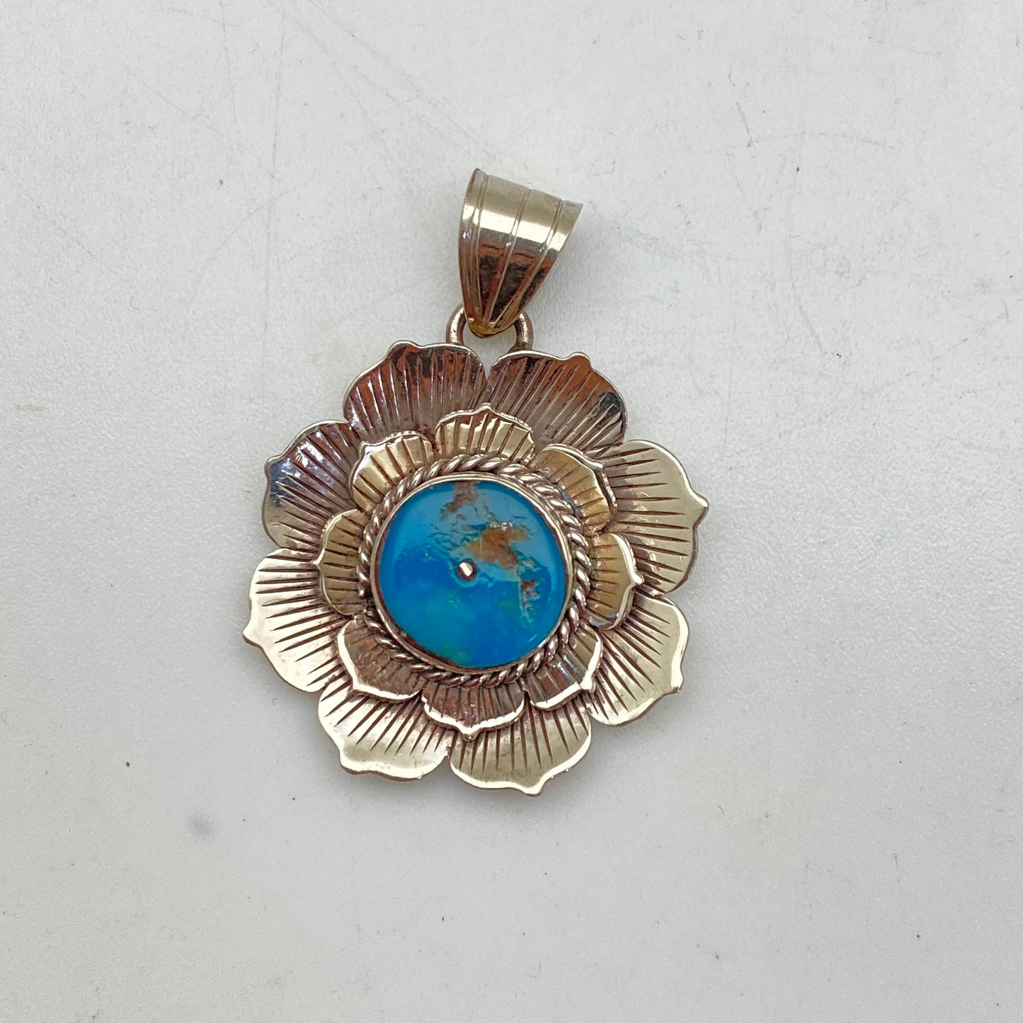 Lotus pendant, natural turquoise master handcrafted,tibetan silver,Himalayan,Nepal