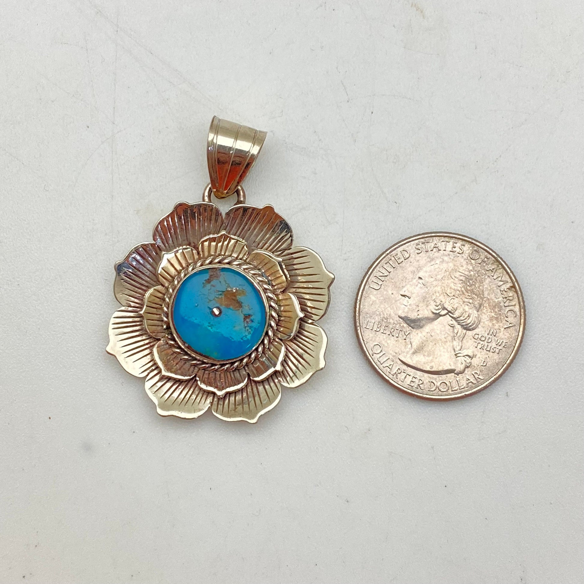 Lotus pendant, natural turquoise master handcrafted,tibetan silver,Himalayan,Nepal