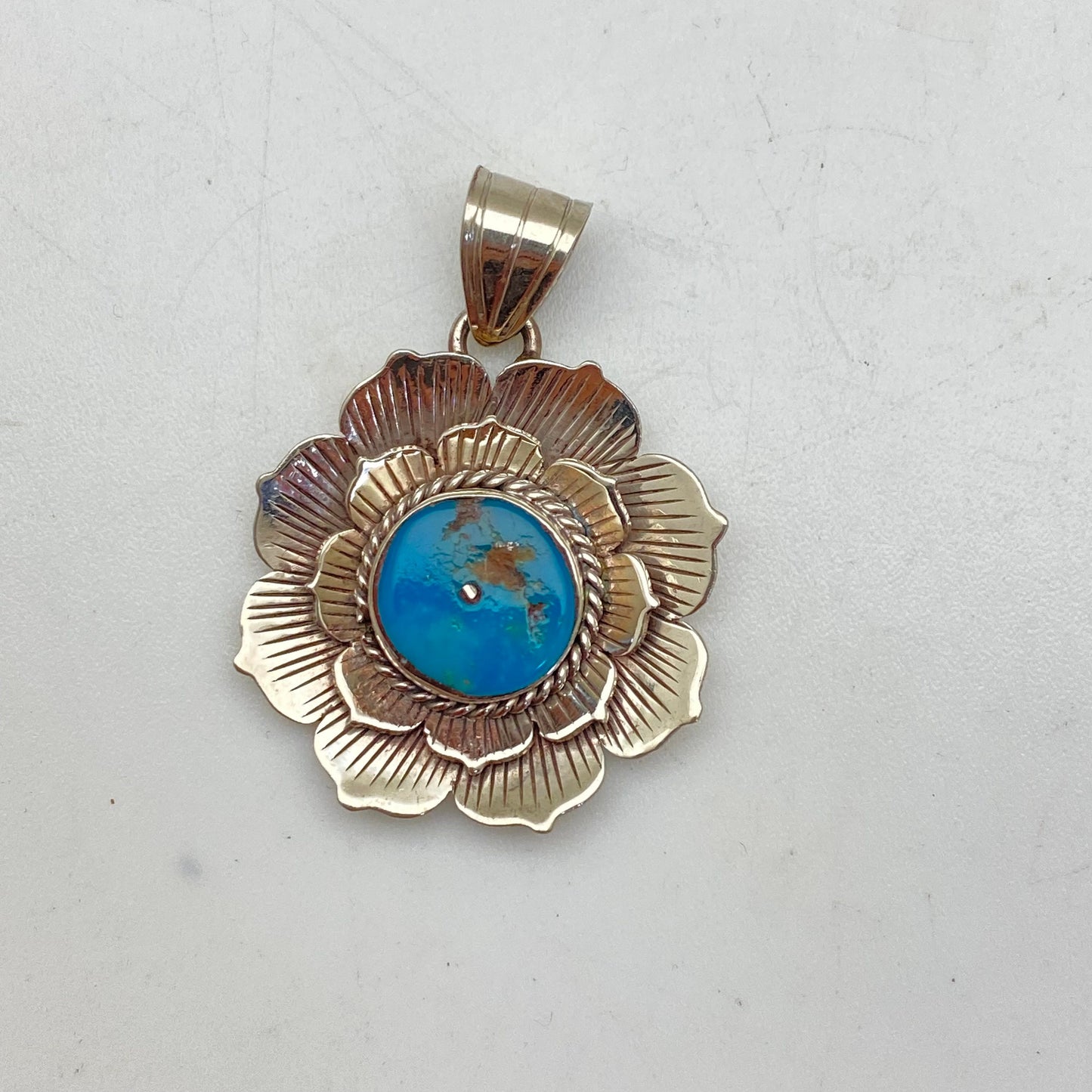 Lotus pendant, natural turquoise master handcrafted,tibetan silver,Himalayan,Nepal