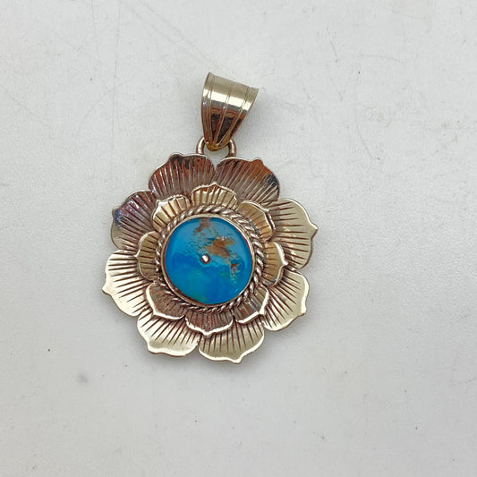 Lotus pendant, natural turquoise master handcrafted,tibetan silver,Himalayan,Nepal