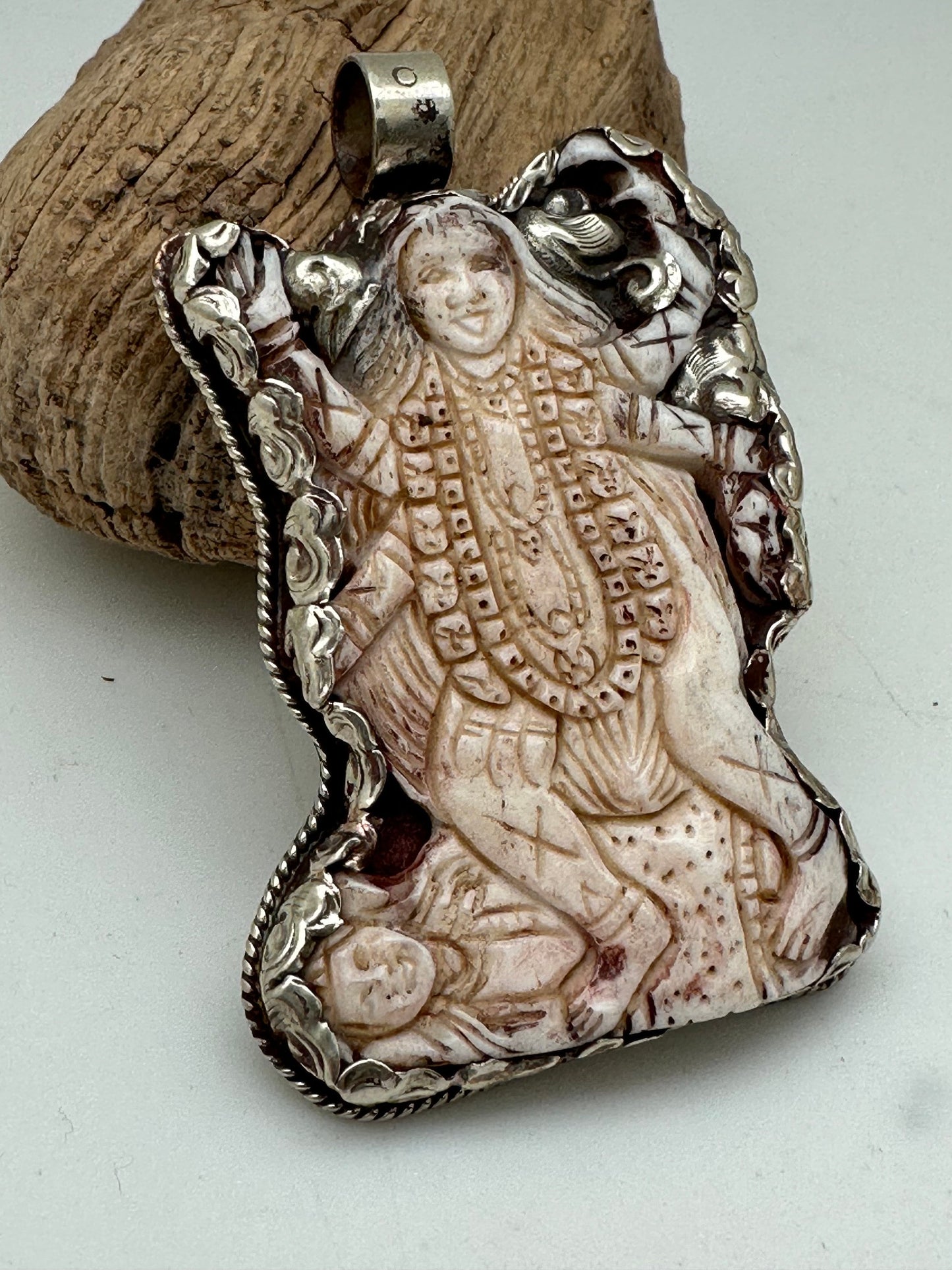 Kali pendant, bone carving master handmade, Tibetan silver,Hindu,protection,symbol of power, spiritual,Nepal