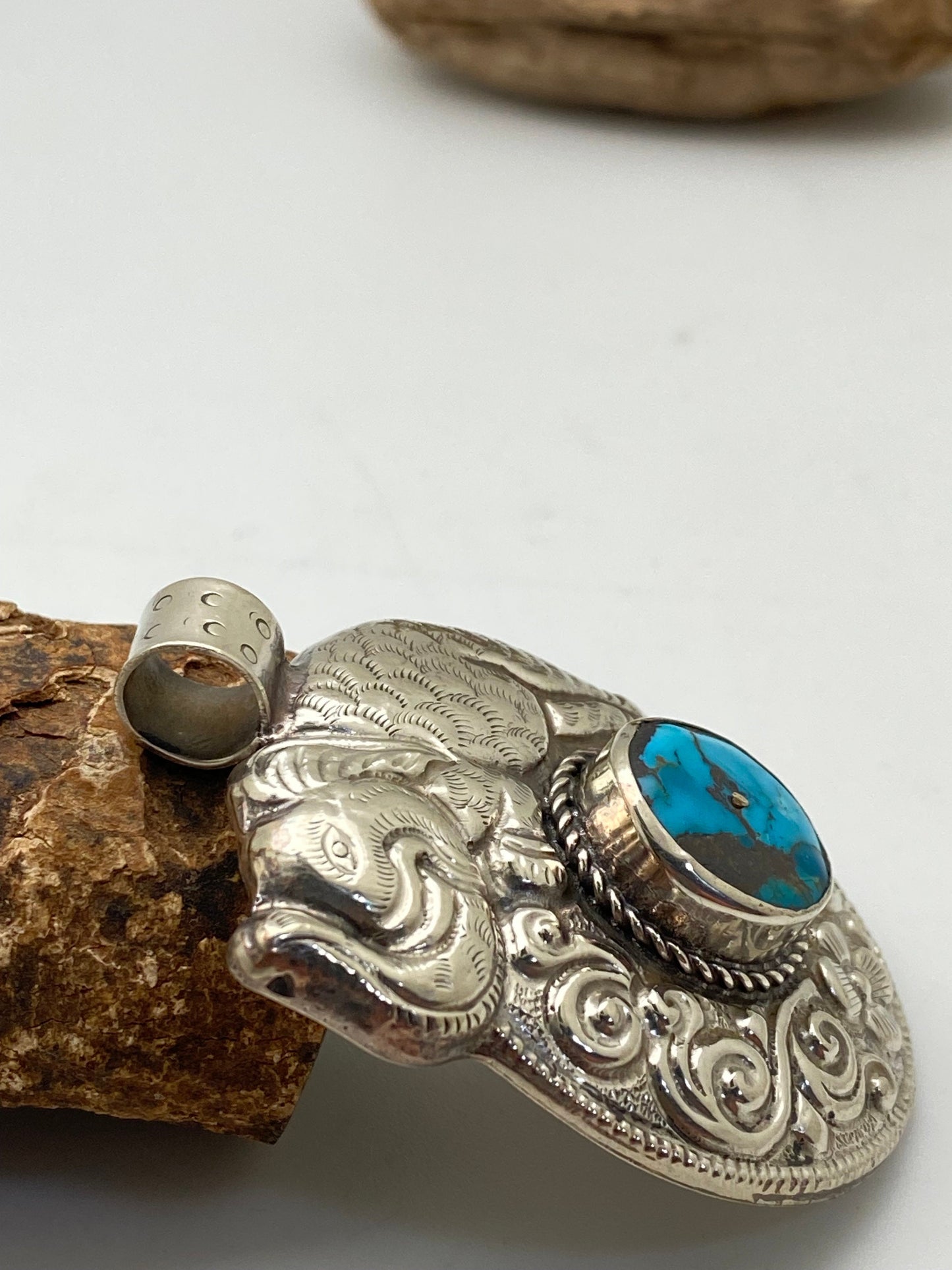 Elephant,handcrafted, turquoise,Tibetan silver,Tibetan design,Ethnic, Himalayan,Nepalese