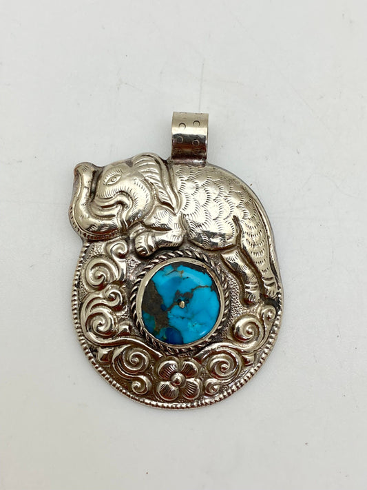 Elephant,handcrafted, turquoise,Tibetan silver,Tibetan design,Ethnic, Himalayan,Nepalese