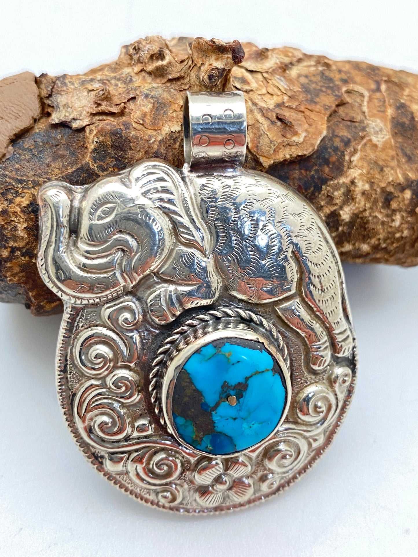 Elephant,handcrafted, turquoise,Tibetan silver,Tibetan design,Ethnic, Himalayan,Nepalese
