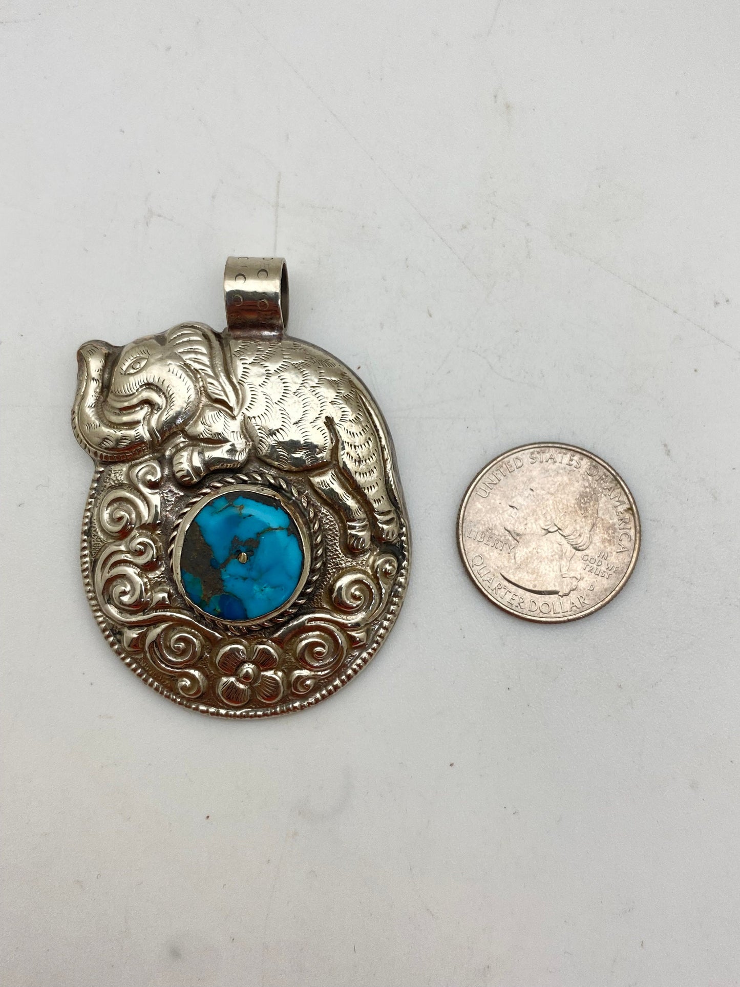 Elephant,handcrafted, turquoise,Tibetan silver,Tibetan design,Ethnic, Himalayan,Nepalese