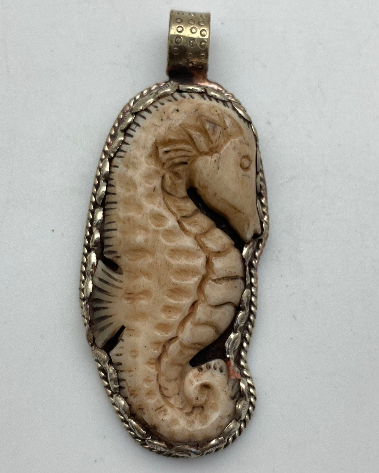 seahorse,bone carved, handcrafted,Tibetan silver, Nepal,Tibetan design
