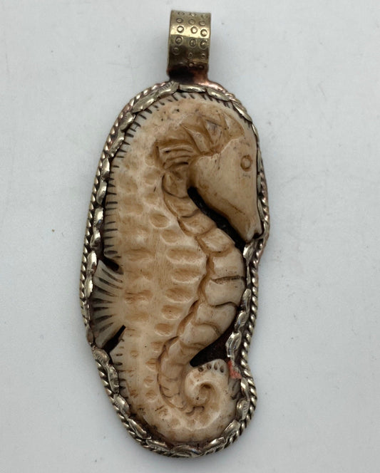 seahorse,bone carved, handcrafted,Tibetan silver, Nepal,Tibetan design