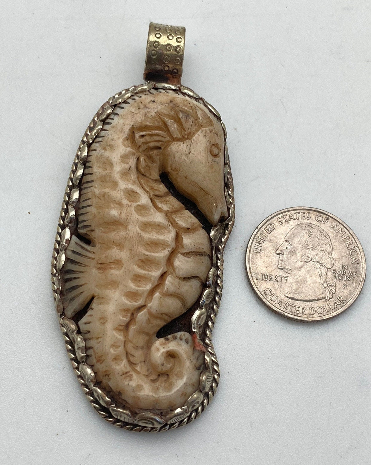 seahorse,bone carved, handcrafted,Tibetan silver, Nepal,Tibetan design