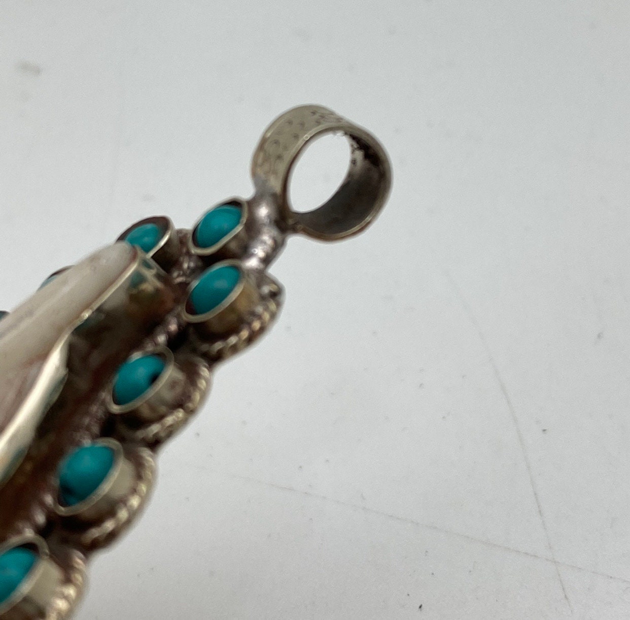 Bone carved feather pendant,Tibetan silver, handcrafted,turquoise,handcarved,ethnic,Himalayan,