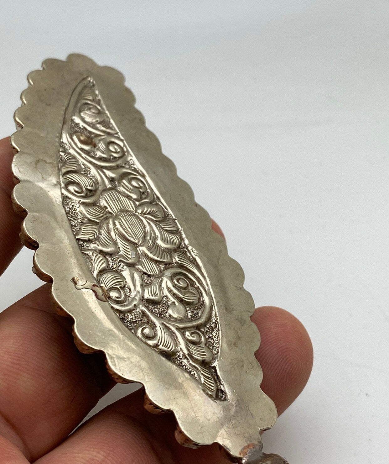 Bone carved feather pendant,Tibetan silver, handcrafted,turquoise,handcarved,ethnic,Himalayan,