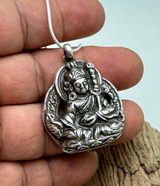 Handcrafted Sterling Silver Guru Rinpoche Pendant - Tibetan Amulet