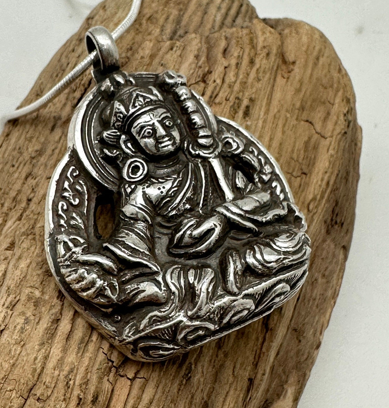 Handcrafted Sterling Silver Guru Rinpoche Pendant - Tibetan Amulet