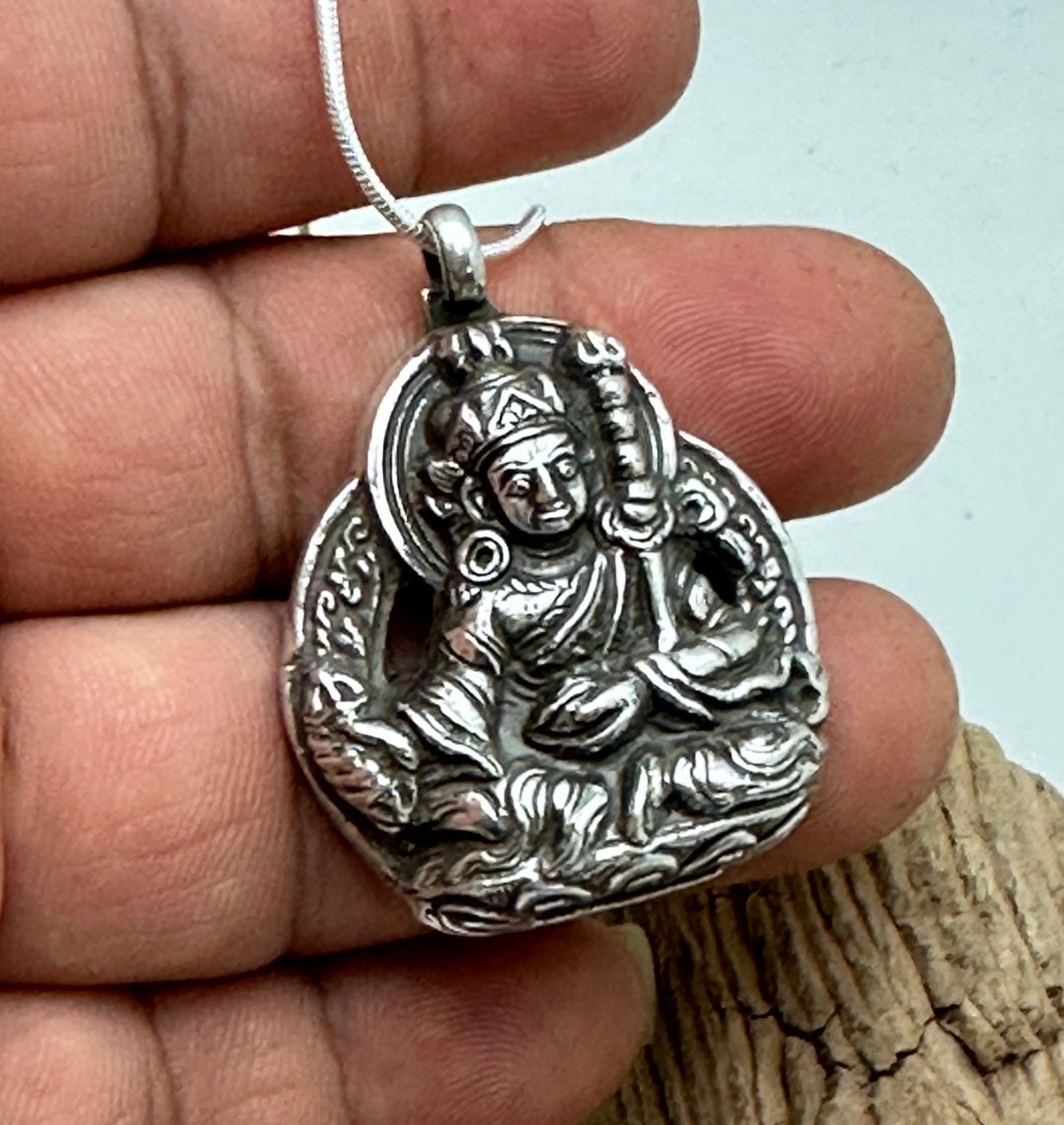 Handcrafted Sterling Silver Guru Rinpoche Pendant - Tibetan Amulet