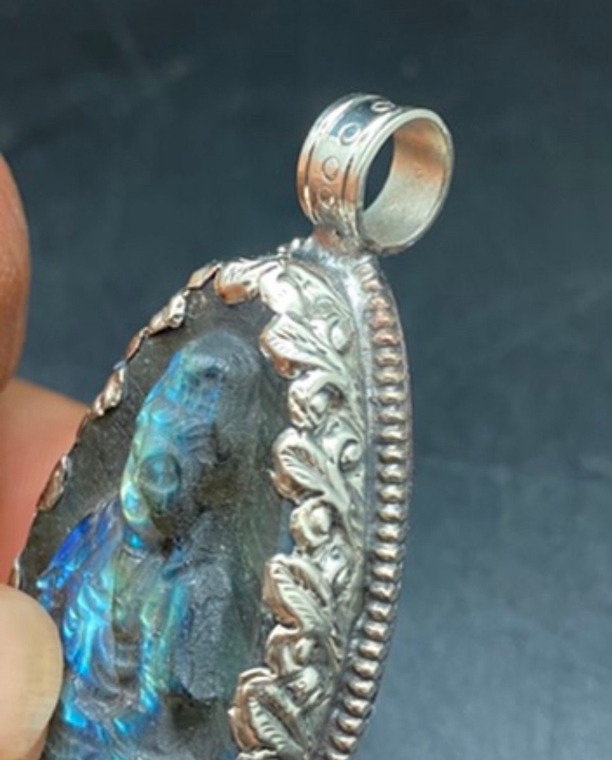 kwan yin ,Quan yin,handcarved labradorite, Tibetan silver, Guanyin Bodhisatwa ,god of compassion,Divine feminine power pendant