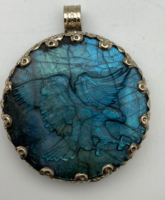 Handcrafted Labradorite Eagle Pendant: Tibetan Silver Bird Jewelry