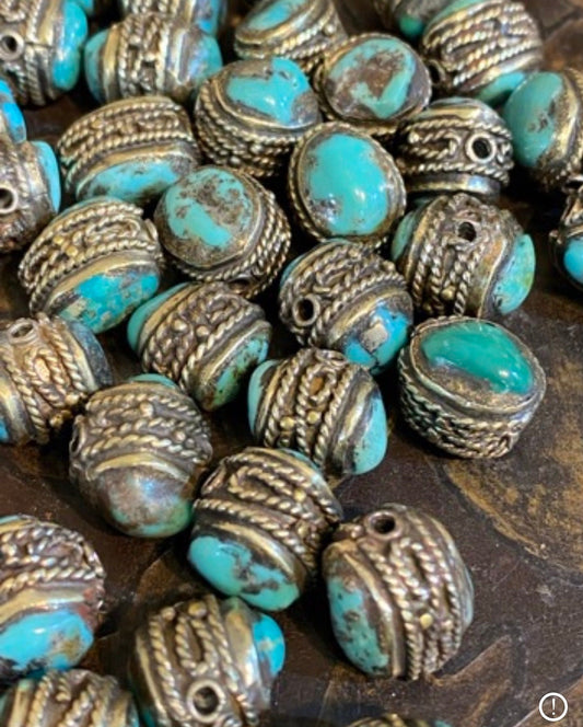 tibetan bead, tibetan turquoise tibetan silver, handcrafted from nepal