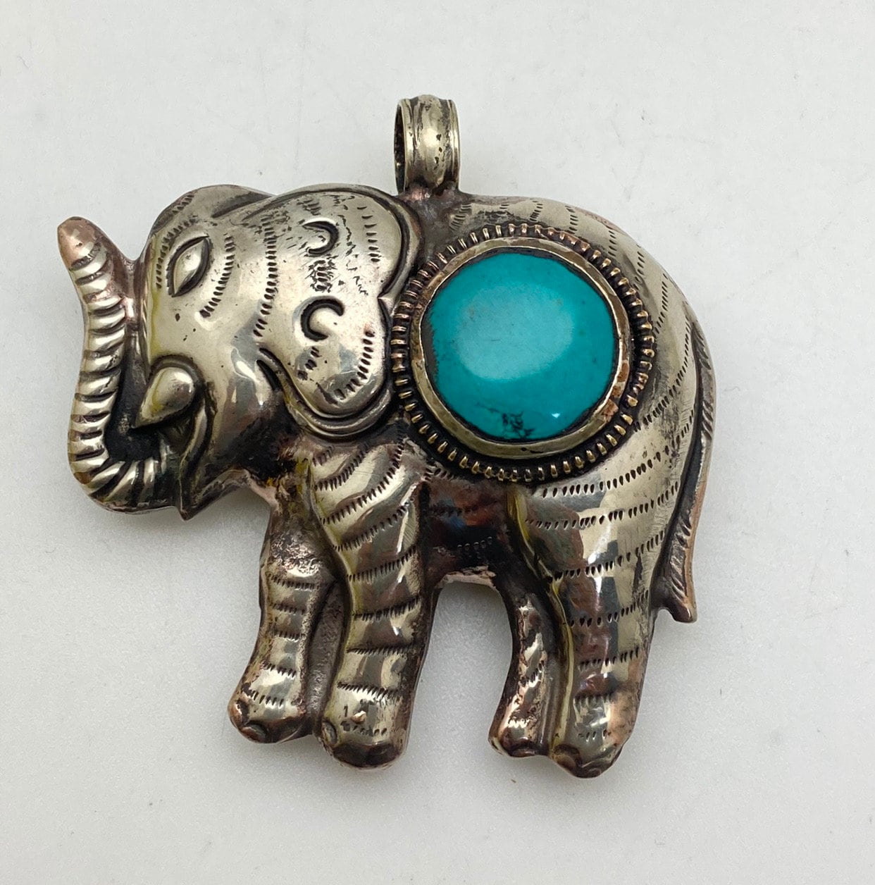 Large Elephant, handcrafted, turquoise,Tibetan silver, Nepal,Himalayan, ethnic jewelry, Tibetan design,Animal lover