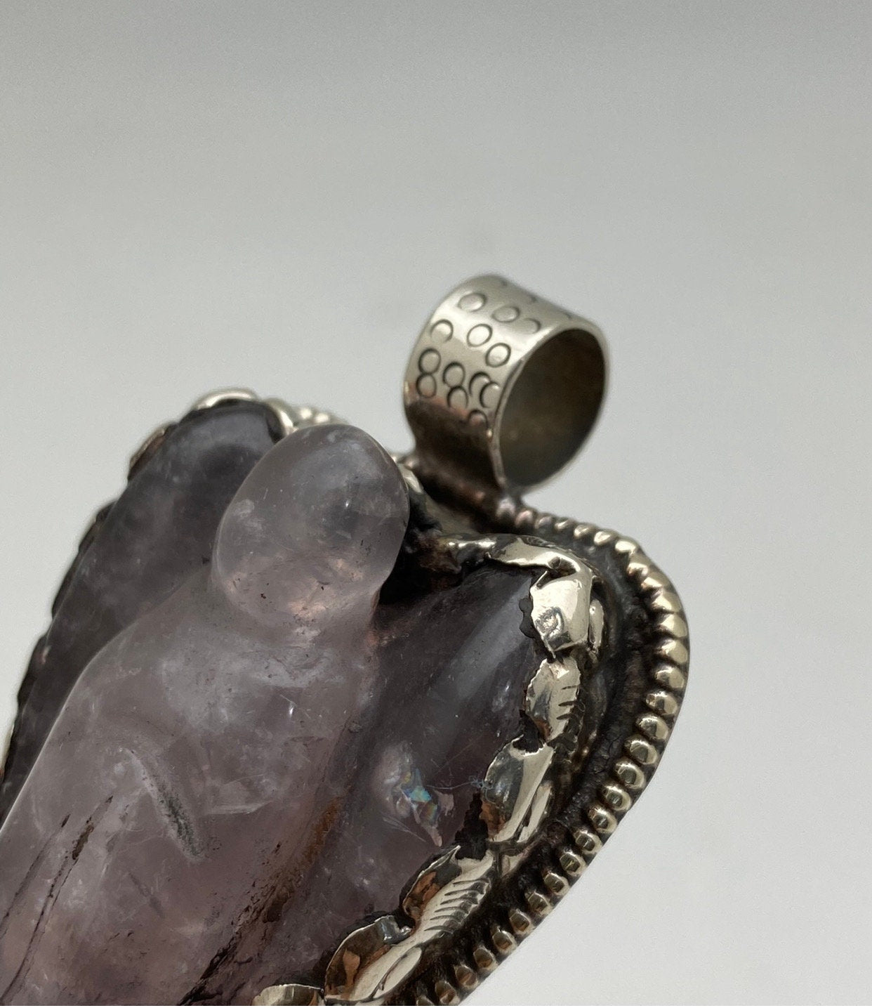 Rose Quartz carved angel pendant,Tibetan silver, handcrafted,Himalayan,Nepal