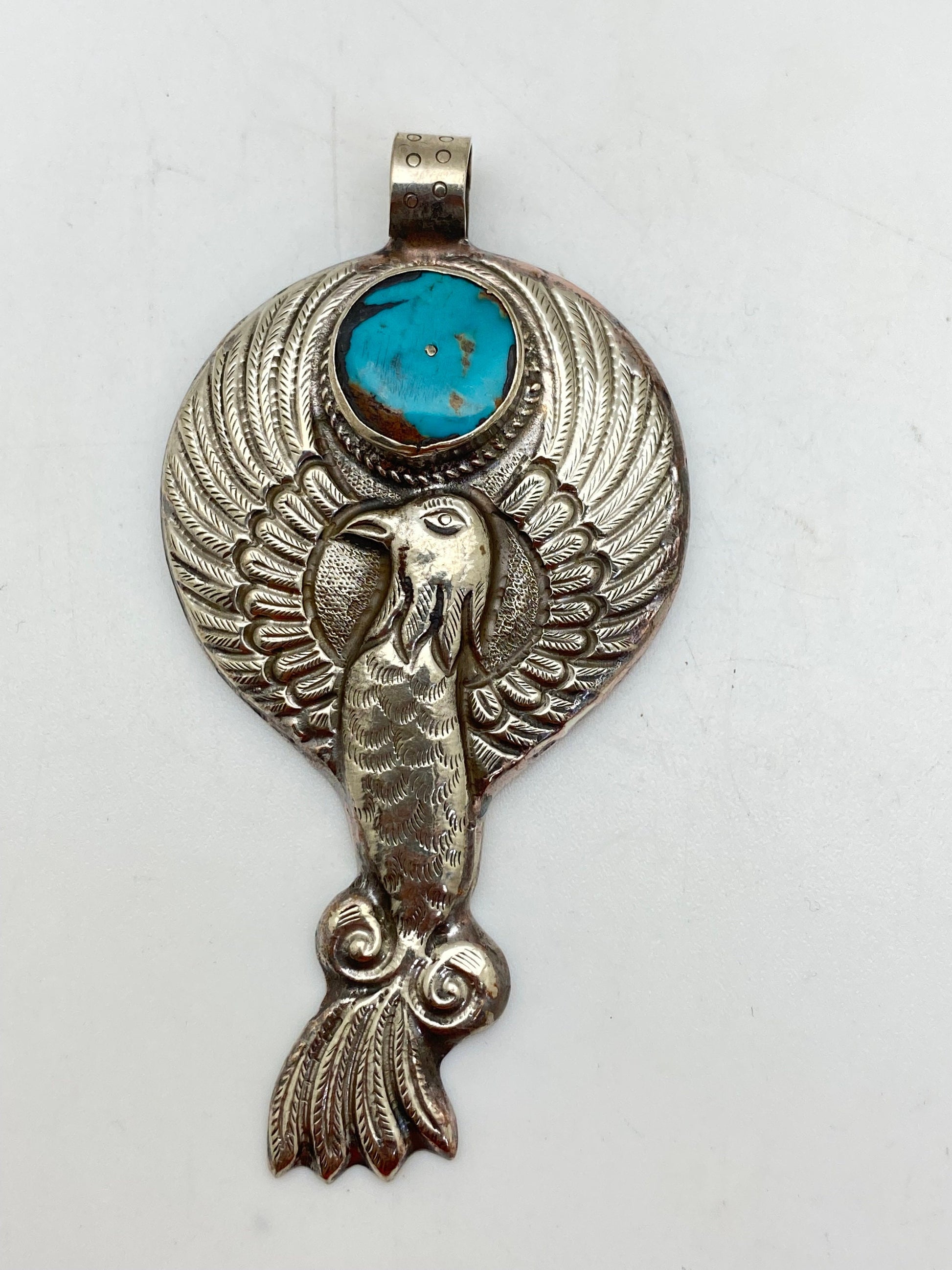 Large bird pendant,Turquoise , handcrafted,Tibetan silver, Tibetan design,ethnic,Himalayan, Nepalese