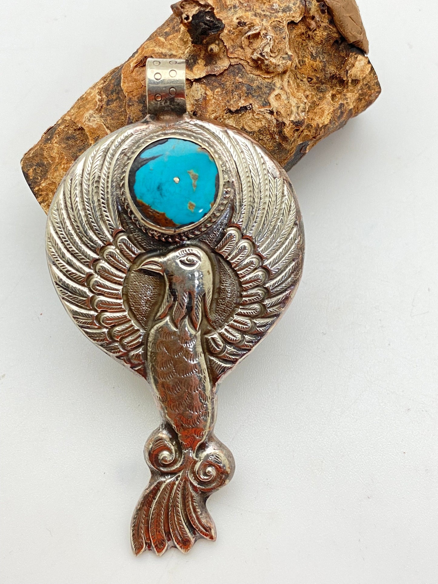 Large bird pendant,Turquoise , handcrafted,Tibetan silver, Tibetan design,ethnic,Himalayan, Nepalese