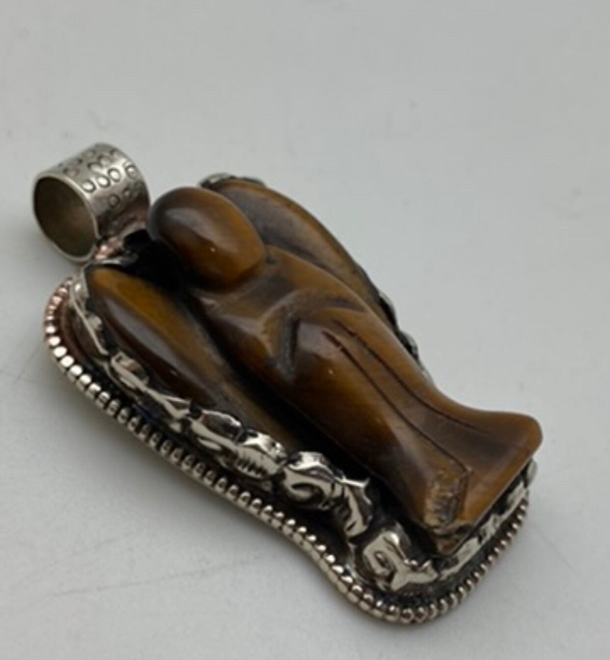 Tiger eye carved angel pendant,tibetan silver, handcrafted,Himalayan,Nepalese