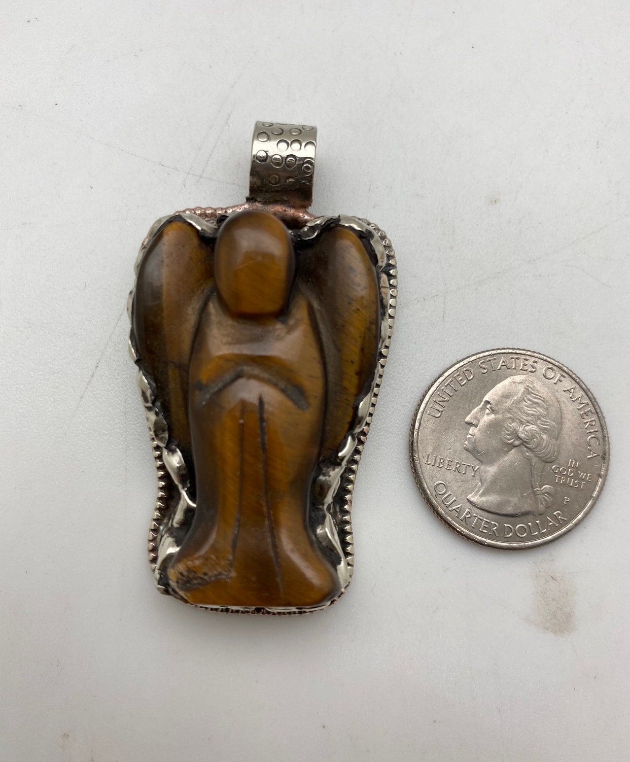 Tiger eye carved angel pendant,tibetan silver, handcrafted,Himalayan,Nepalese