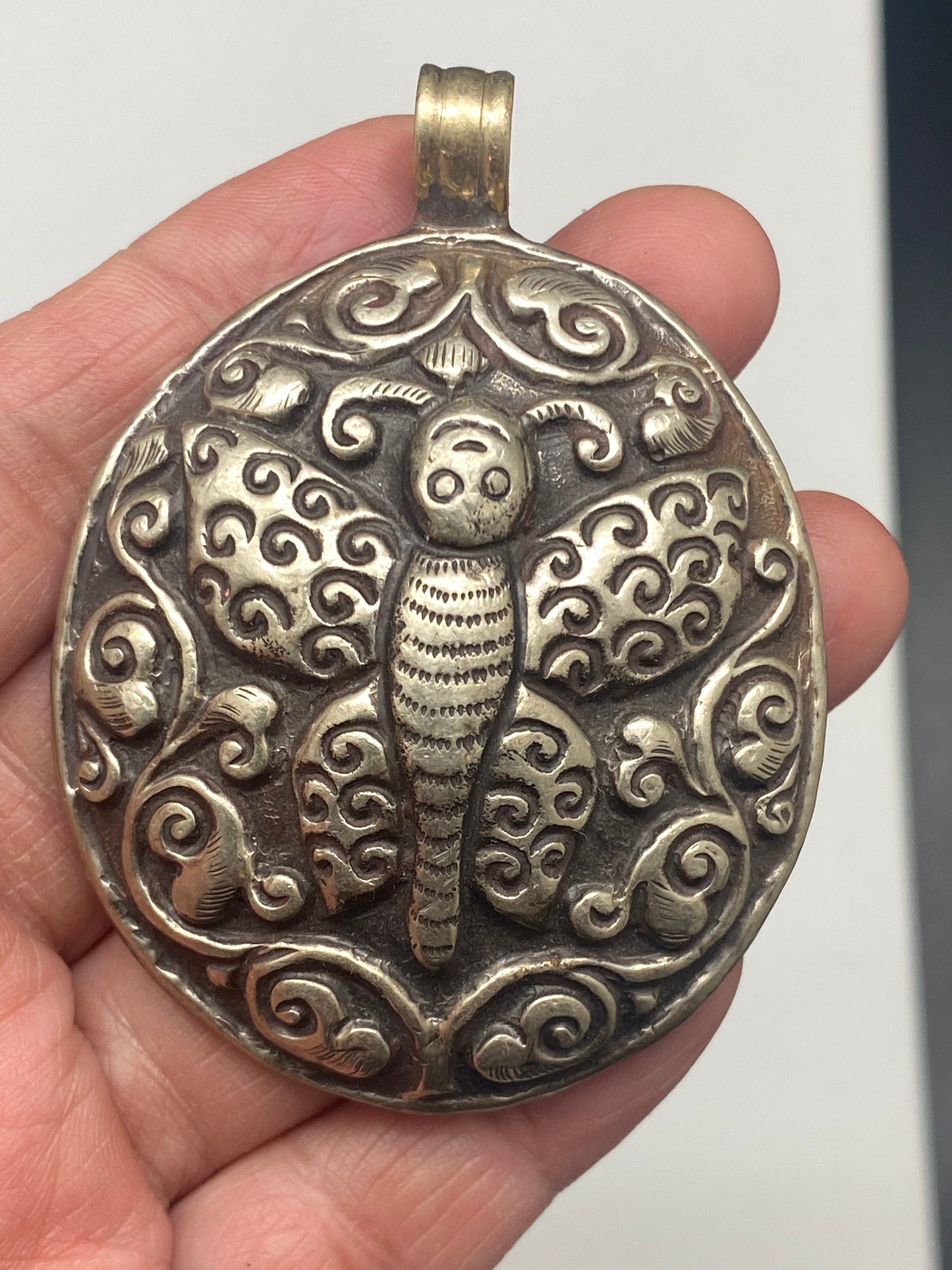 Butterfly pendant, Handcrafted,Tibetan repousse silver,ethnic,Tibetan design,Himalayan,Nepalese