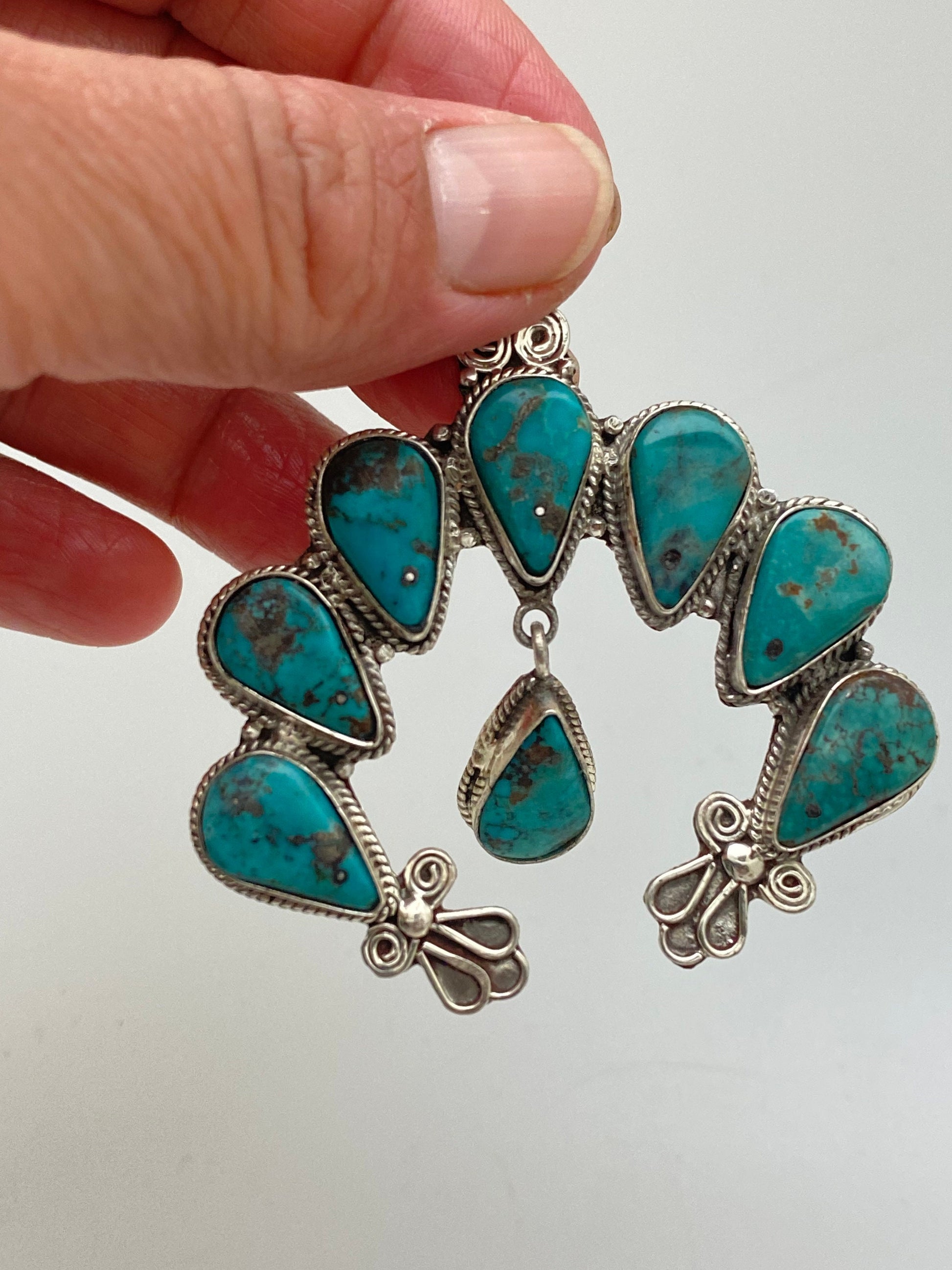 squash blossom , natural Turquoise, master Handcrafted,Sterling silver
