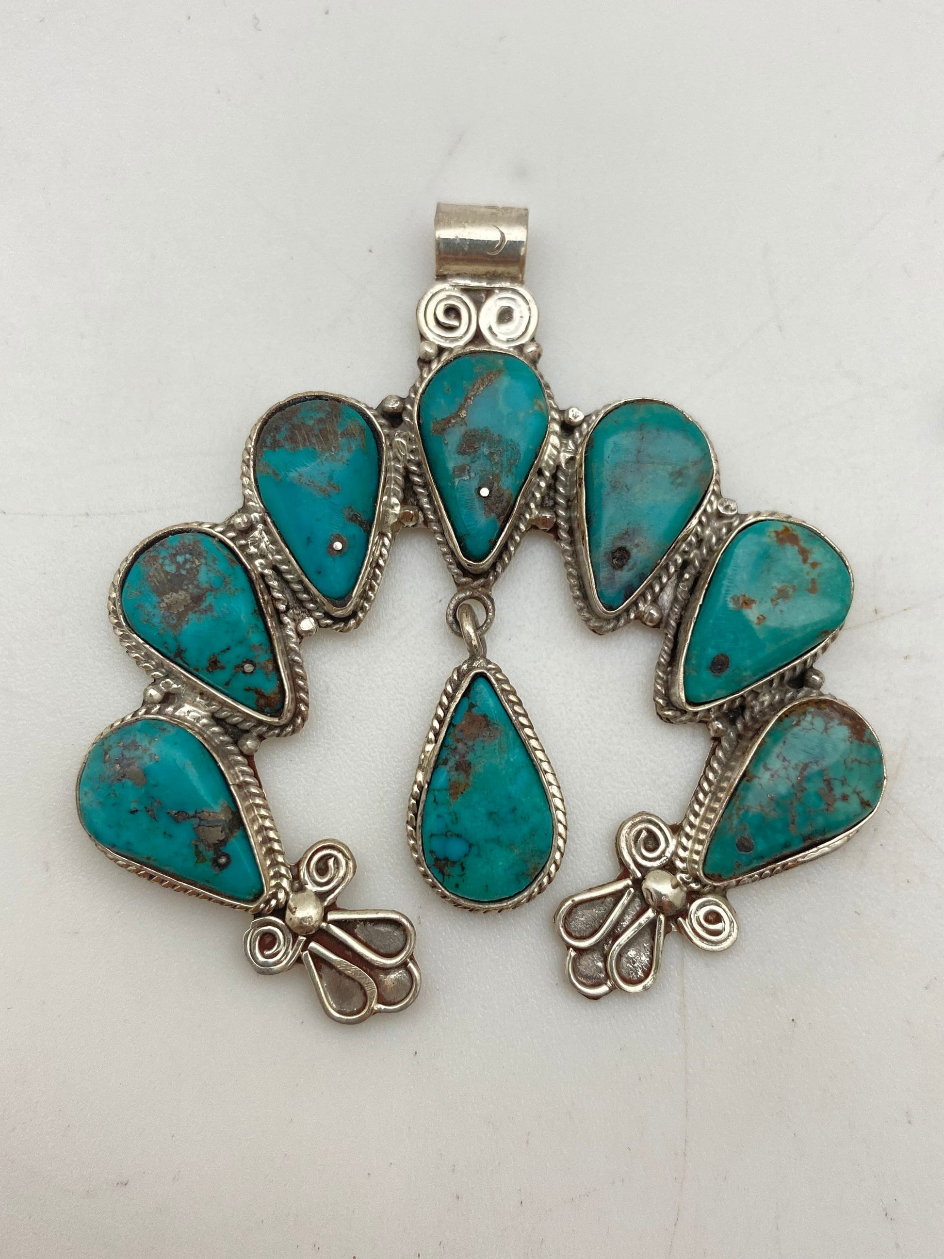 squash blossom , natural Turquoise, master Handcrafted,Sterling silver