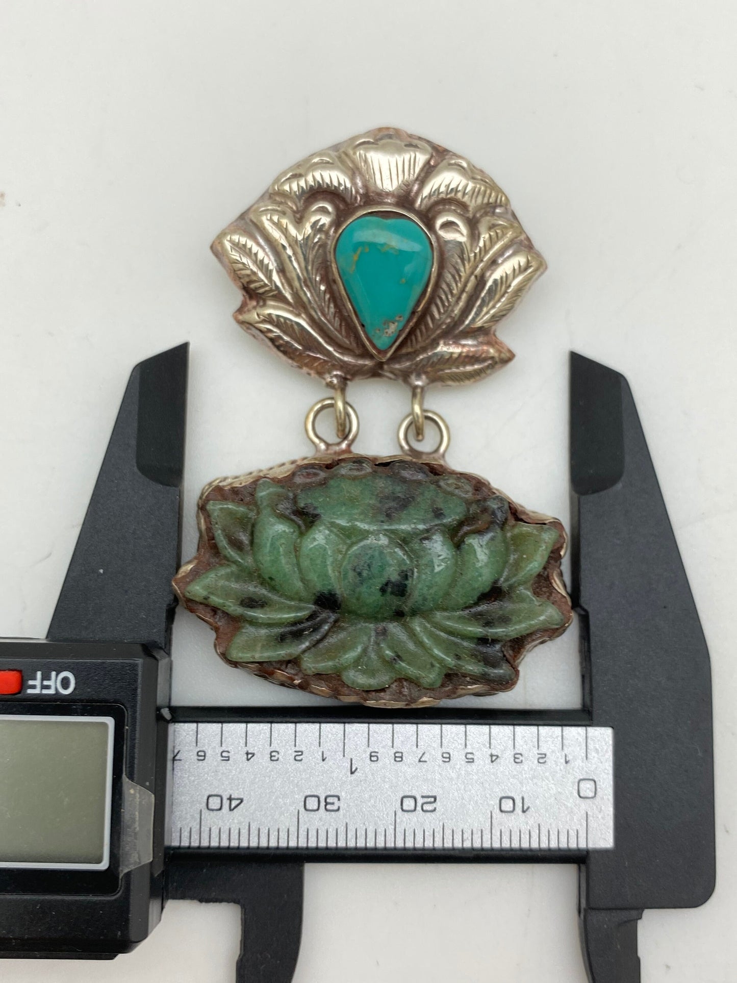 Lotus pendant,Flower pendant,Ruby zoisite, Turquoise,Handcrafted,Tibetan silver,