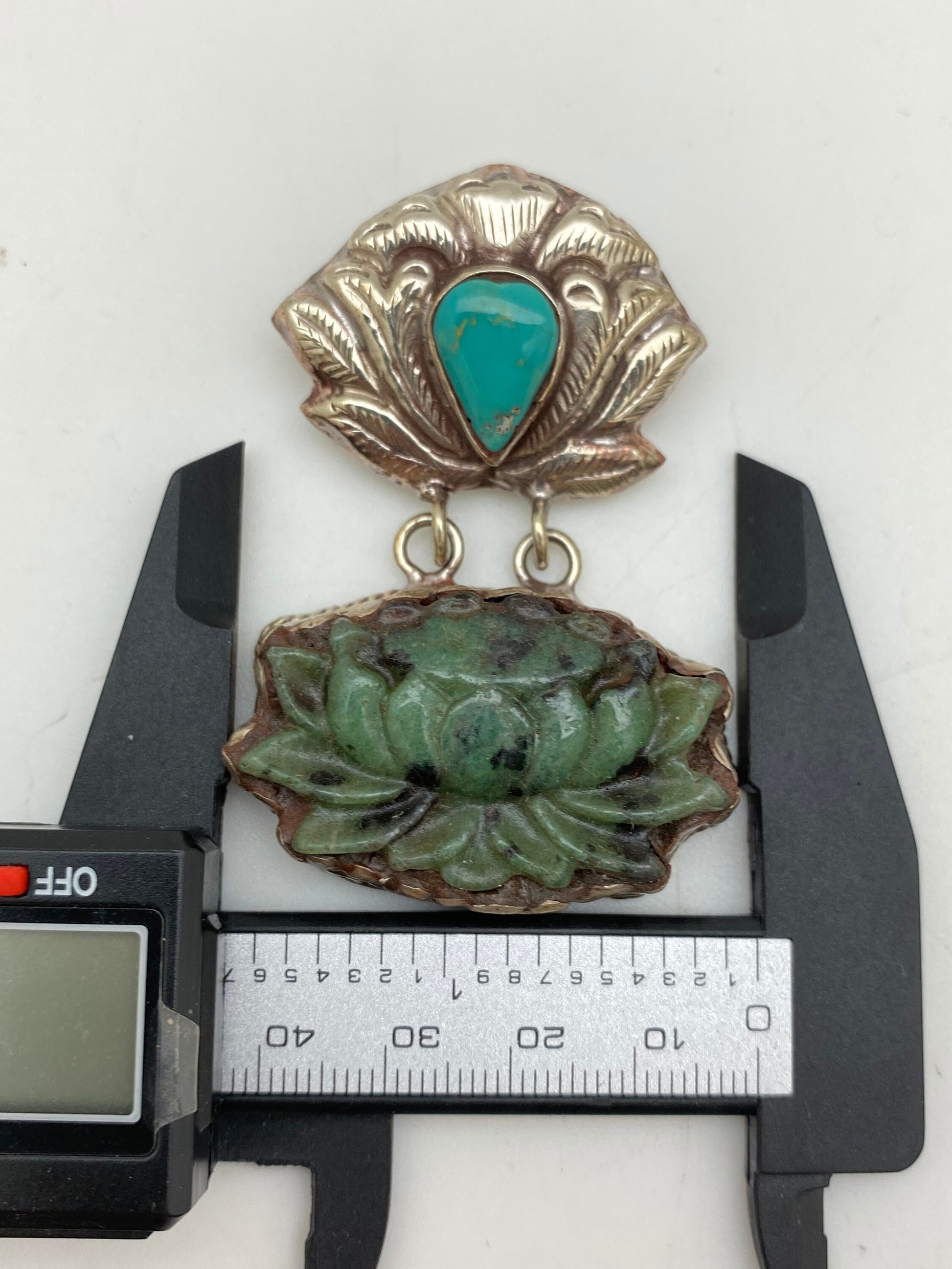 Lotus pendant,Flower pendant,Ruby zoisite, Turquoise,Handcrafted,Tibetan silver,