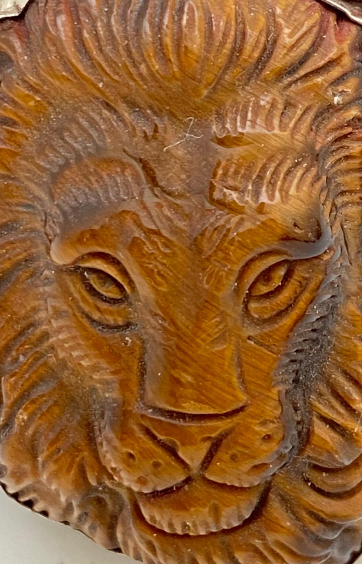 Large tiger eye carved lion pendant,Tigereye pendant, animal pendant , handcrafted, floral design,Nepalese