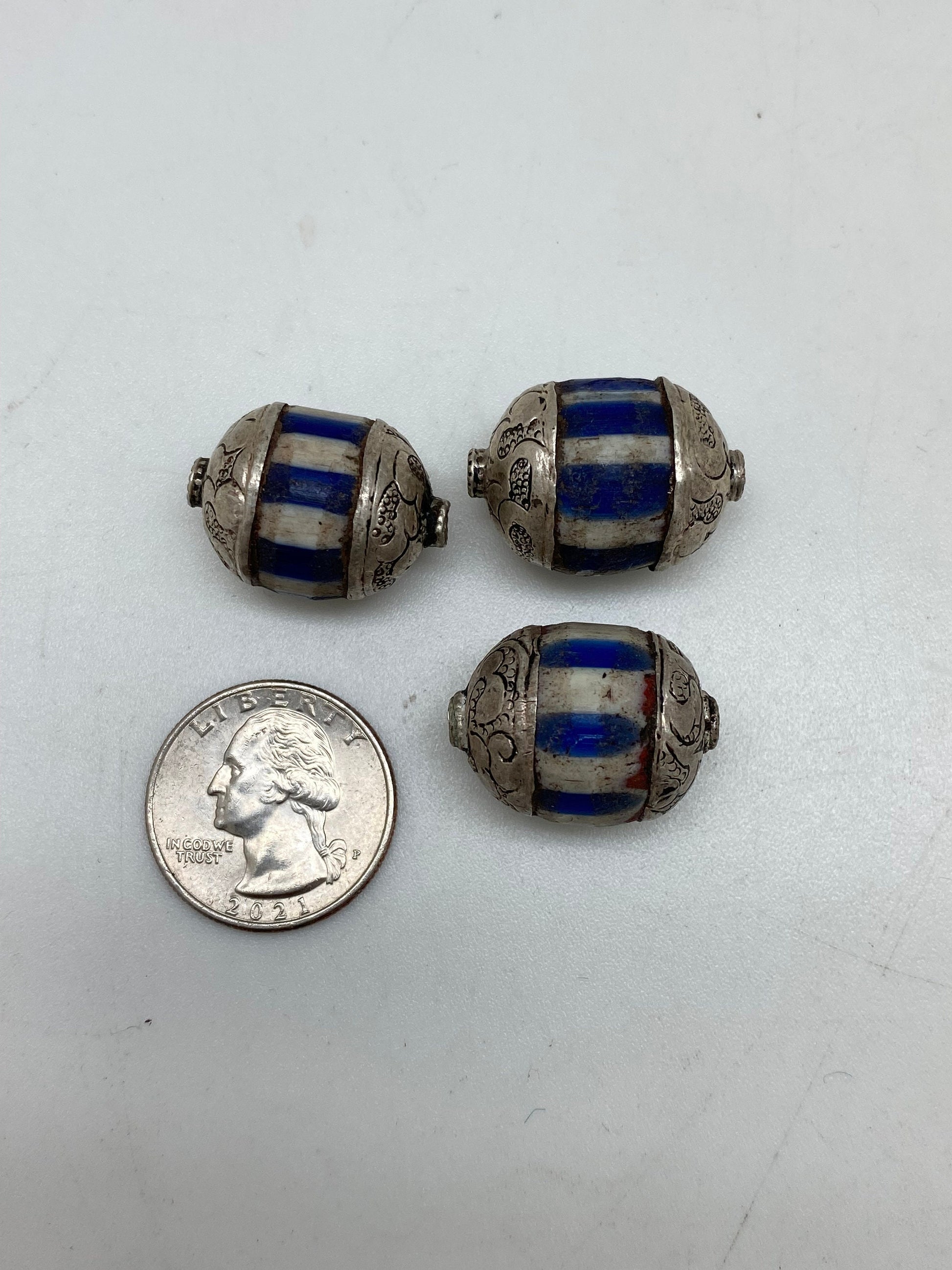 chevron bead, floral cap,handcrafted ,sterling silvercap,Nepalese,Himalayan,listing for one bead