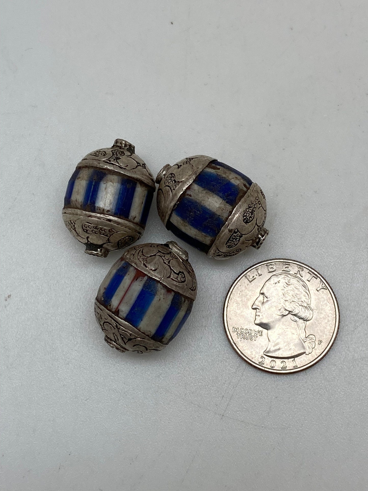 chevron bead, floral cap,handcrafted ,sterling silvercap,Nepalese,Himalayan,listing for one bead