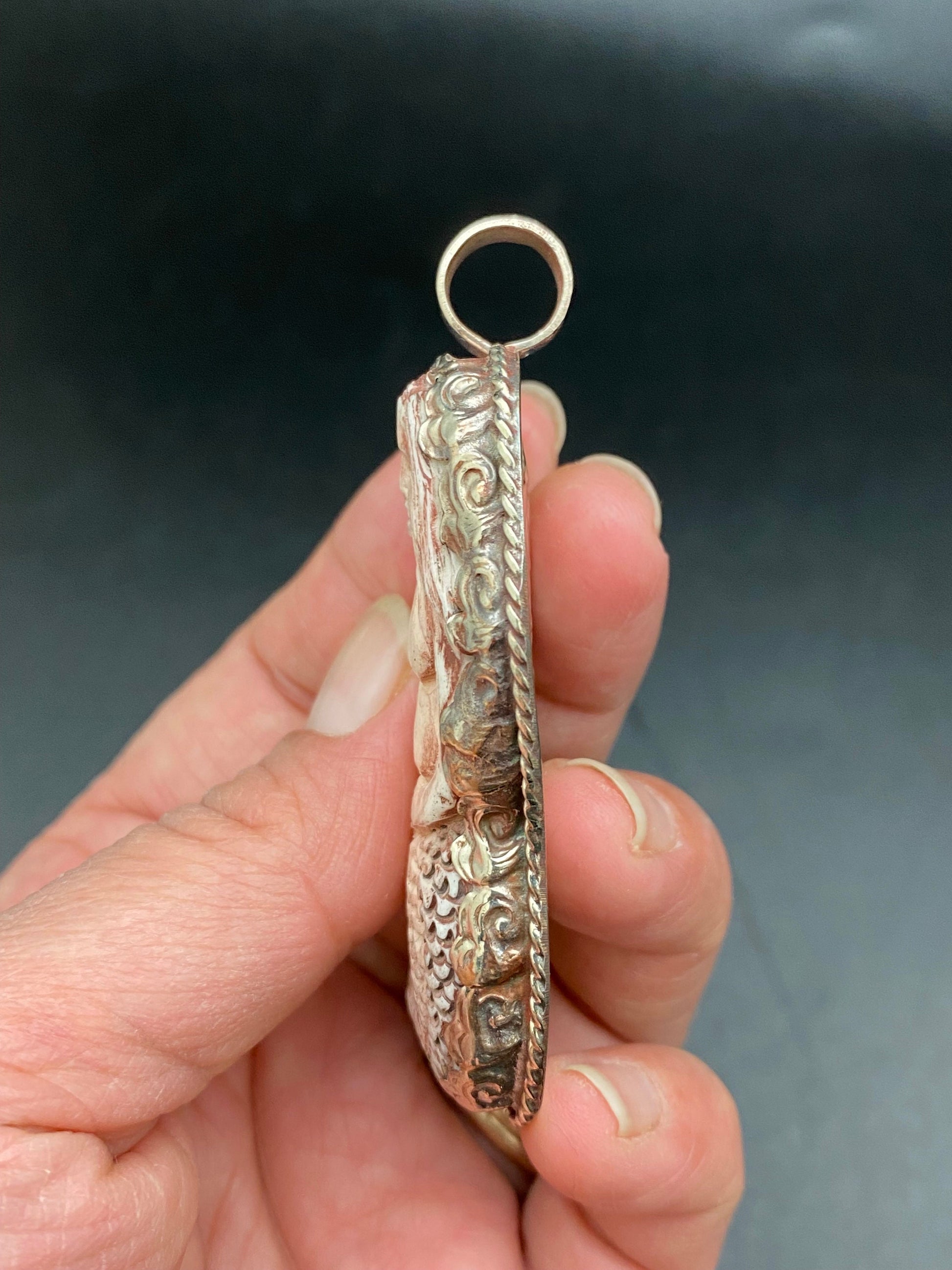 Mermaid pendant,water buffalo bone hand carved,Tibetan silver , handcrafted , Nepal