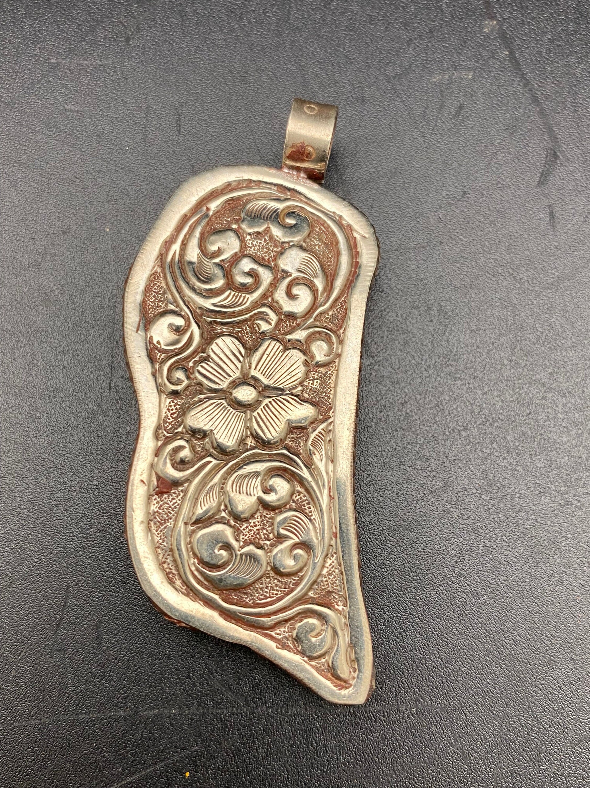 Mermaid pendant,water buffalo bone hand carved,Tibetan silver , handcrafted , Nepal