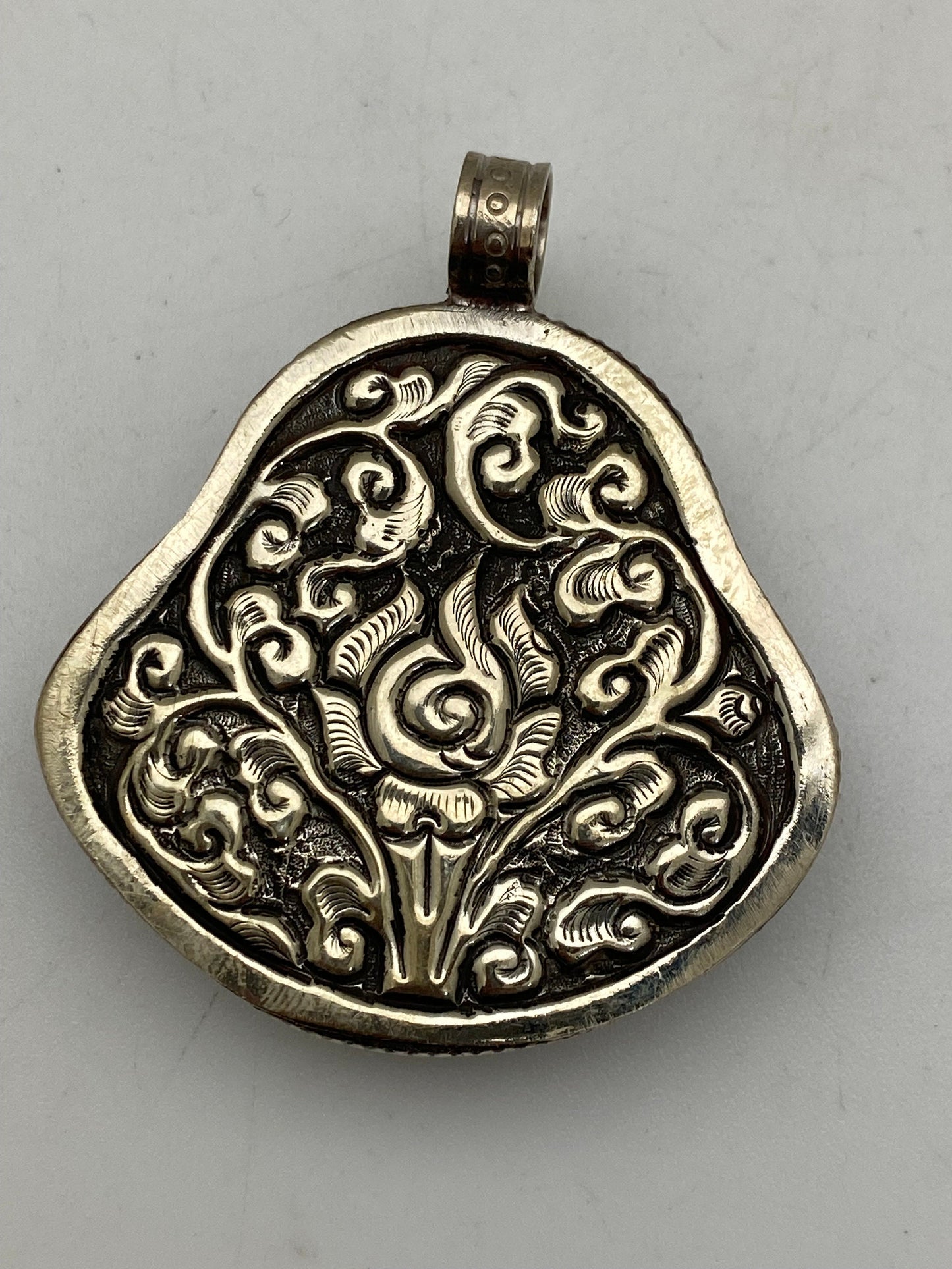 Handcarved Black Obsidian Buddha Pendant: Tibetan Silver, Himalayan