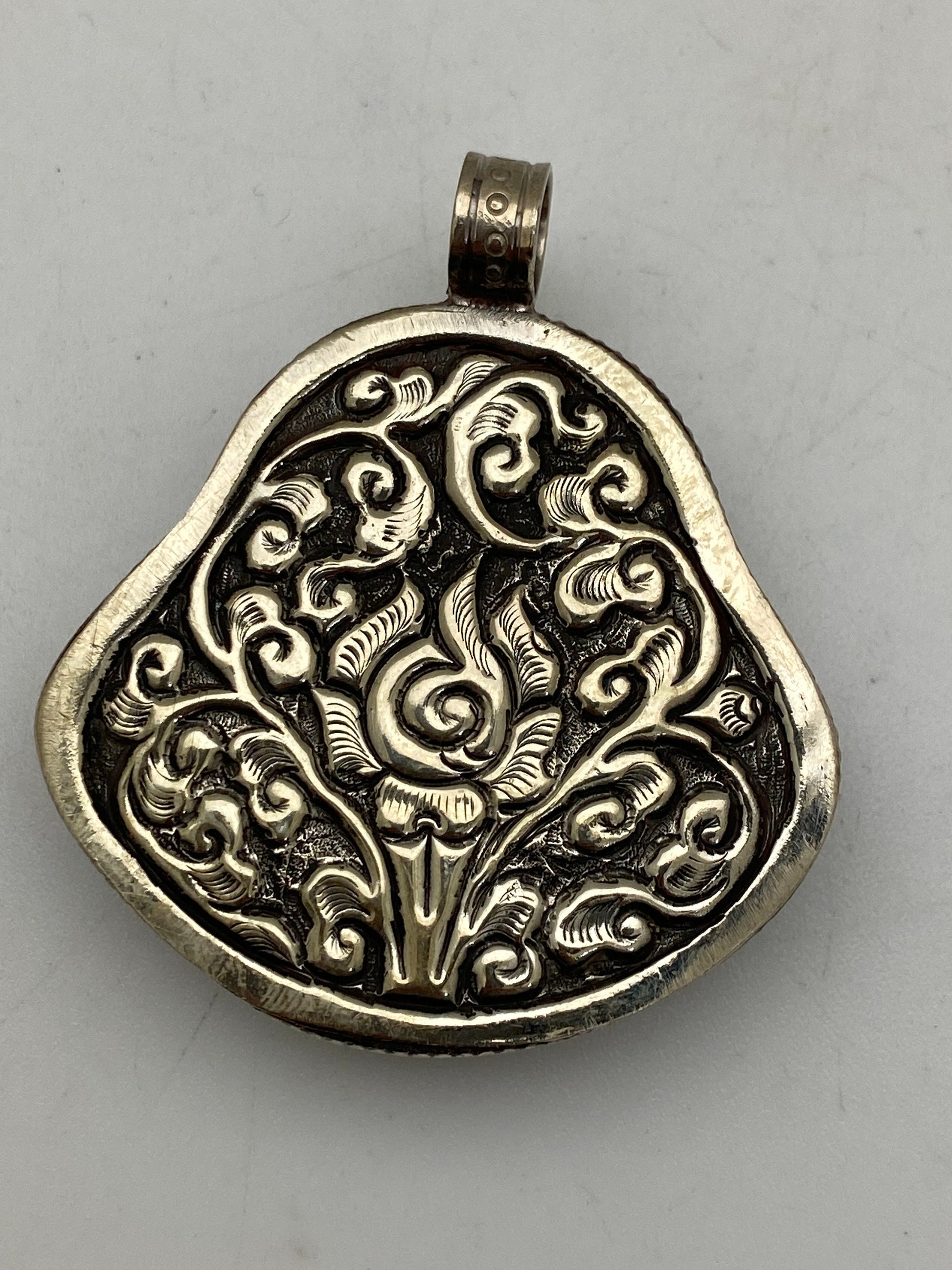Handcarved Black Obsidian Buddha Pendant: Tibetan Silver, Himalayan