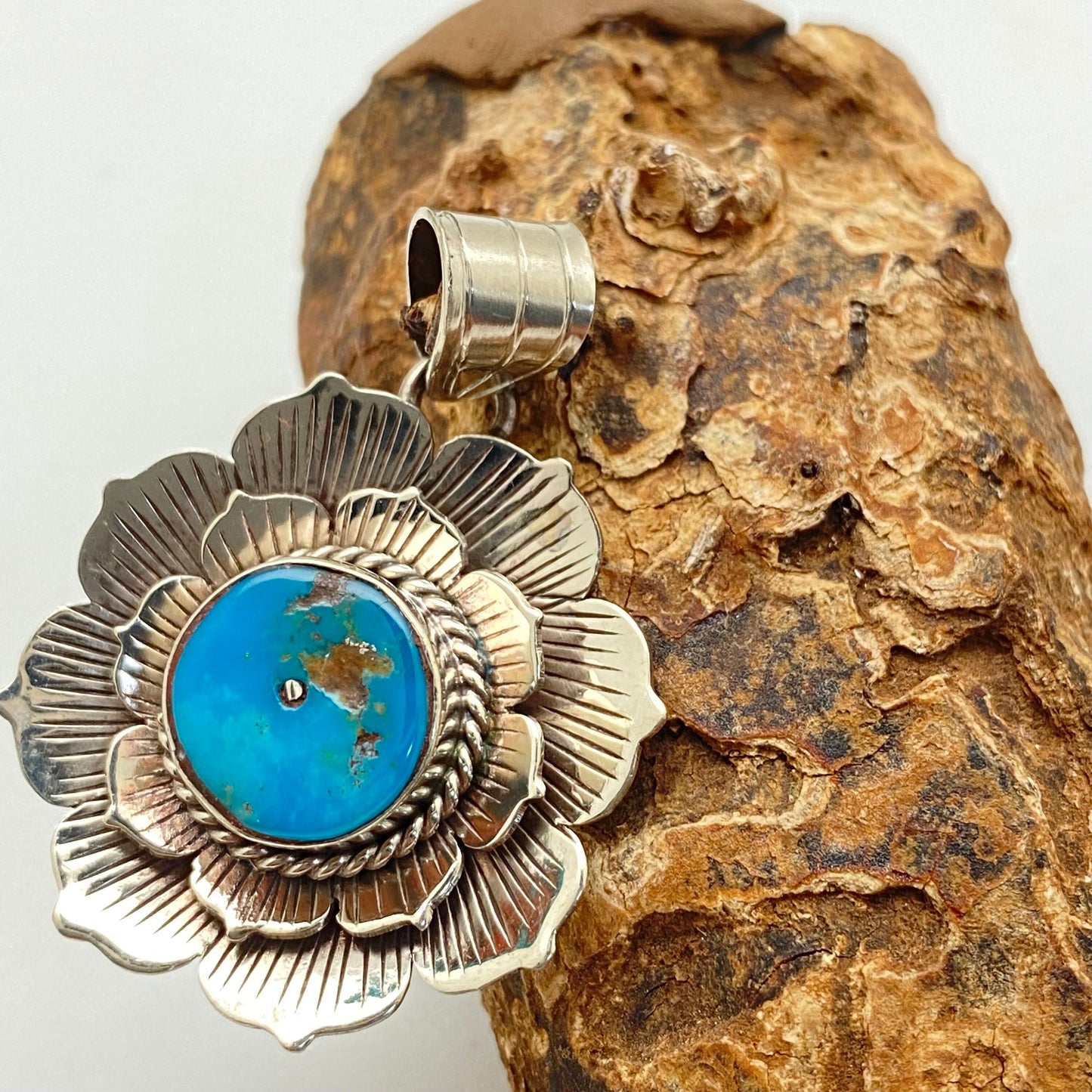 Lotus pendant, natural turquoise master handcrafted,tibetan silver,Himalayan,Nepal