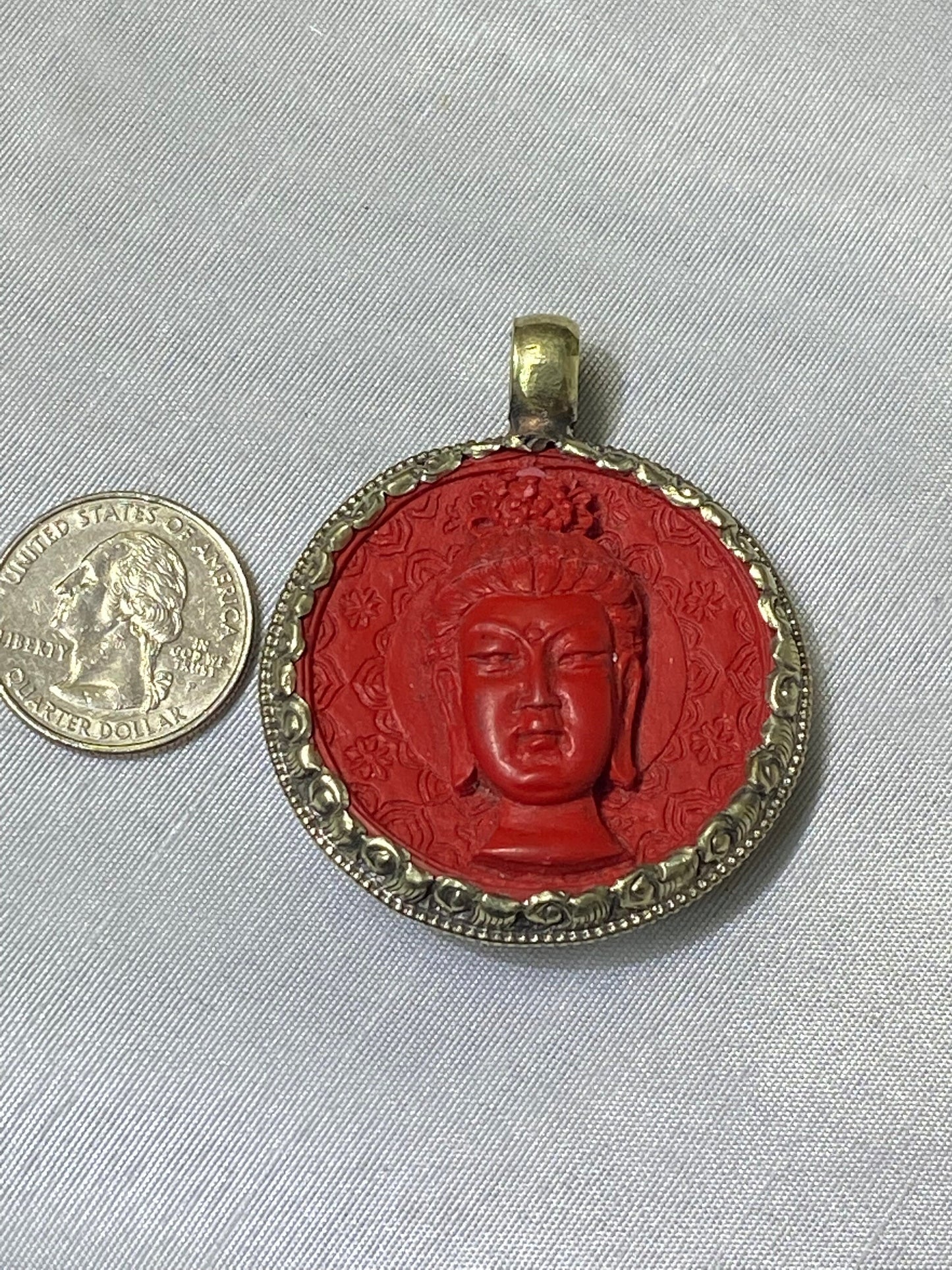 Hand Carved Cinnabar Buddha Pendant: Tibetan Silver Amulet