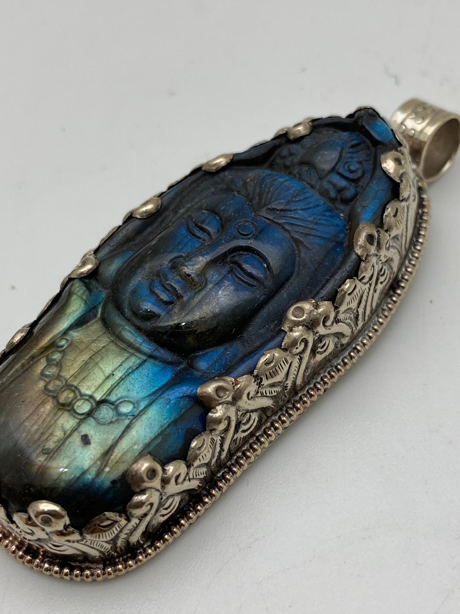Labradorite carved shiva pendant,handcarved,tibetan silver,Amulet,ethnic design, handcrafted,Himalayan,Nepalese